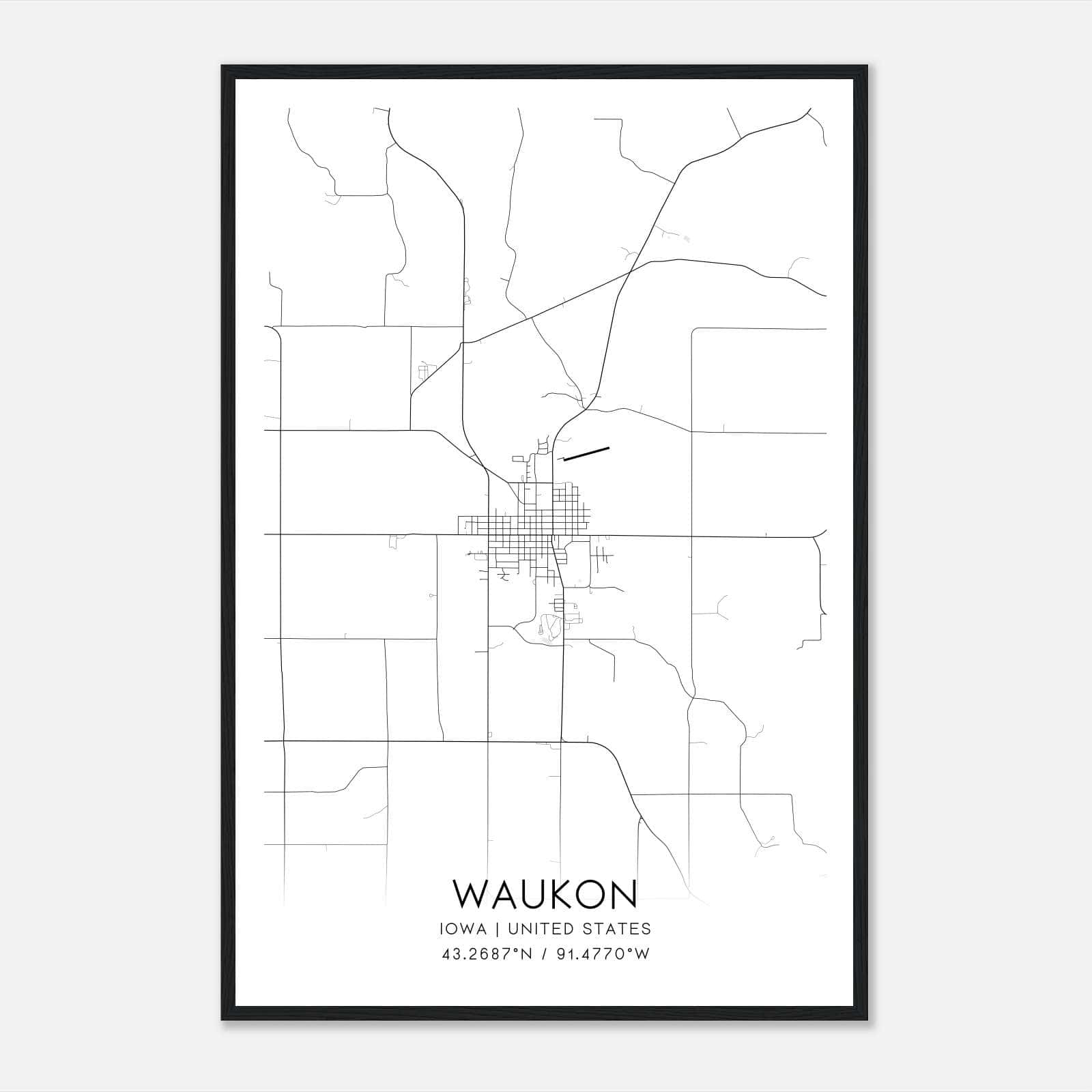 Waukon Iowa Map Poster, Modern Home Decor Wall Art Print Waukon Iowa Map Poster, Modern Home Decor Wall Art Print