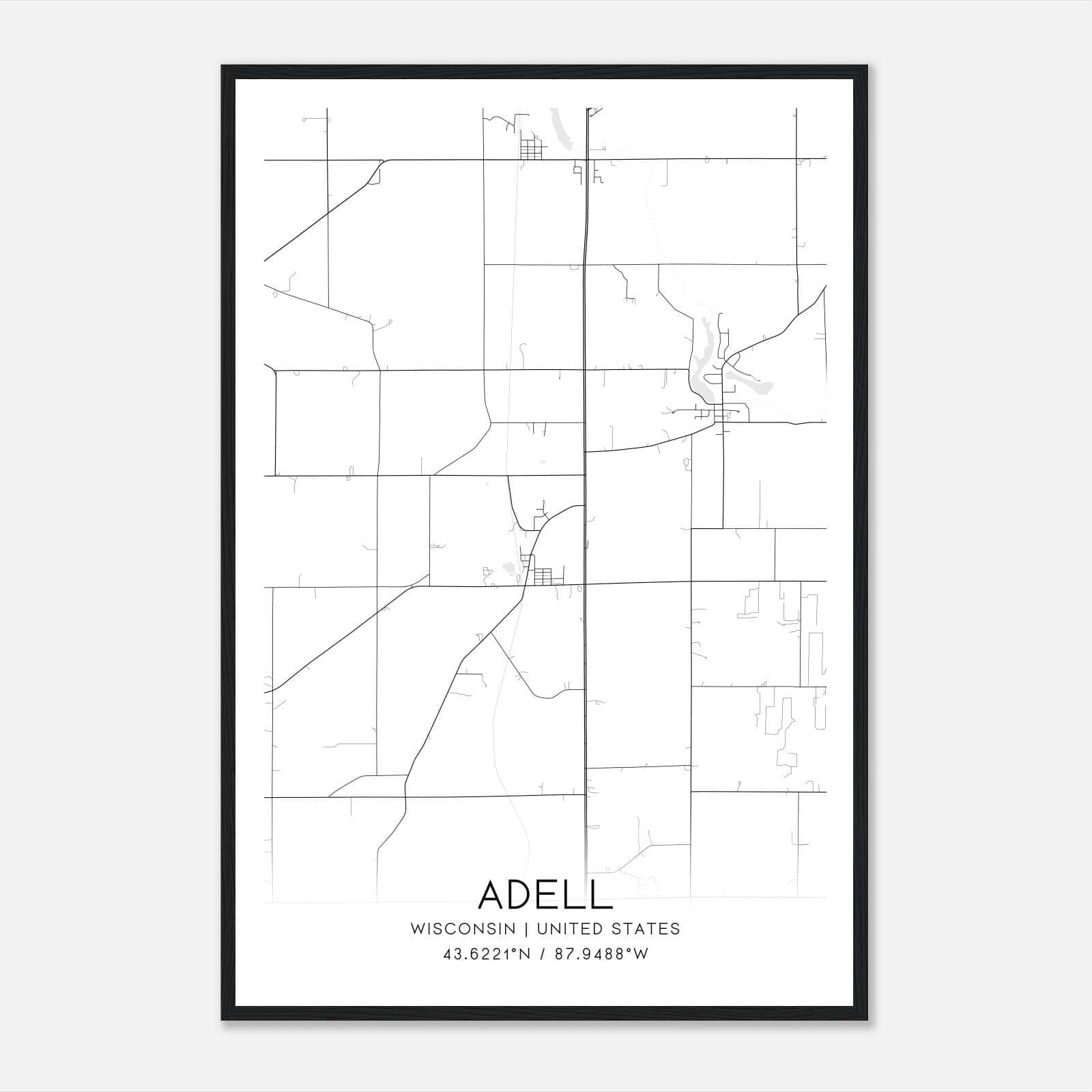 Adell Wisconsin Map Poster, Modern Home Decor Wall Art Print