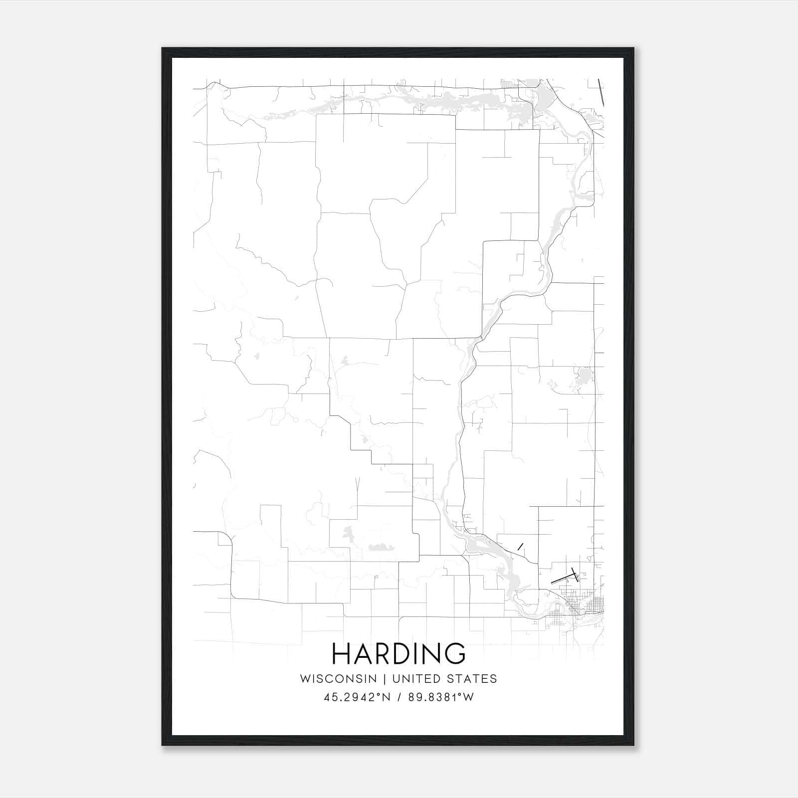 Harding Wisconsin Map Poster, Modern Home Decor Wall Art Print Harding Wisconsin Map Poster, Modern Home Decor Wall Art Print