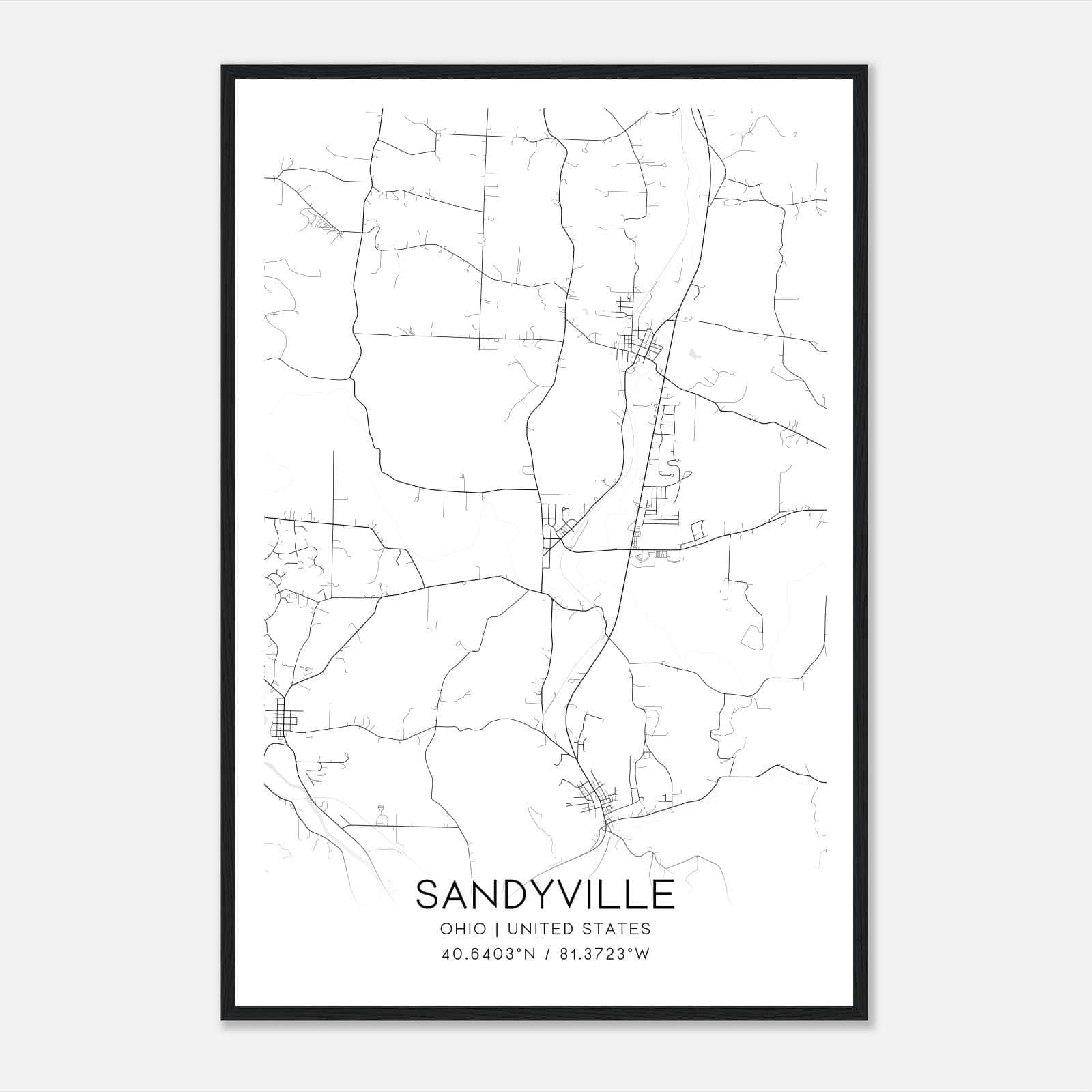 Sandyville Ohio Map Poster, Modern Home Decor Wall Art Print Sandyville Ohio Map Poster, Modern Home Decor Wall Art Print
