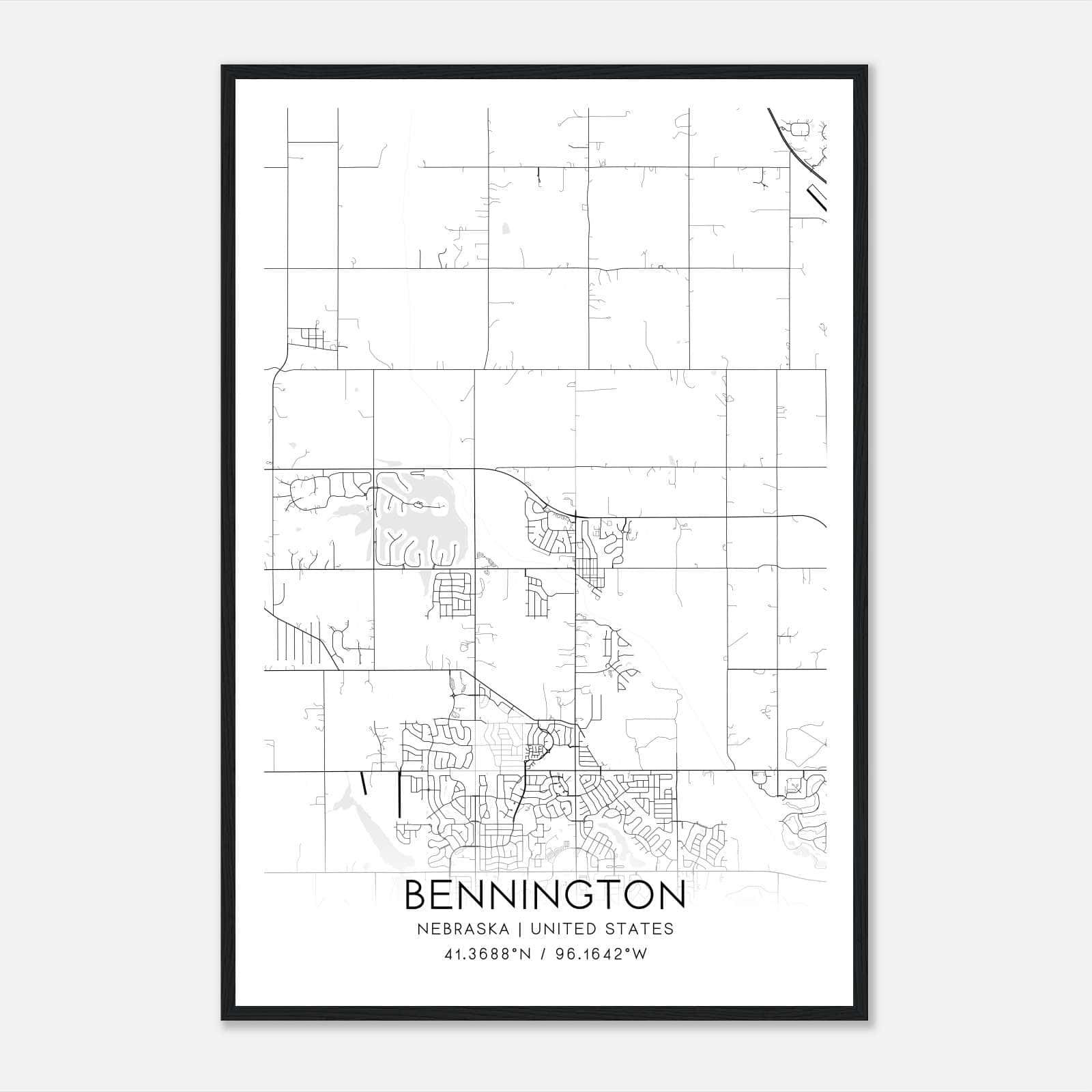 Bennington Nebraska Map Poster, Modern Home Decor Wall Art Print Bennington Nebraska Map Poster, Modern Home Decor Wall Art Print