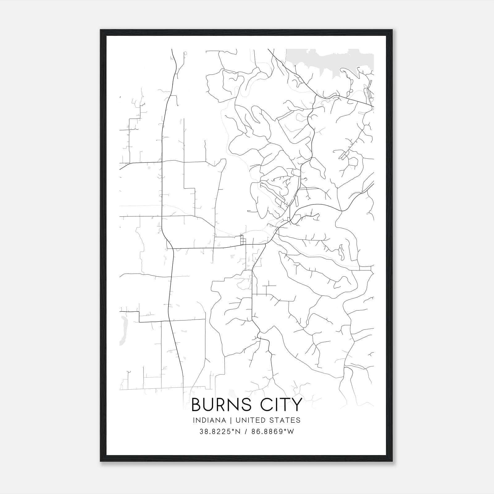 Burns City Indiana Map Poster, Modern Home Decor Wall Art Print Burns City Indiana Map Poster, Modern Home Decor Wall Art Print