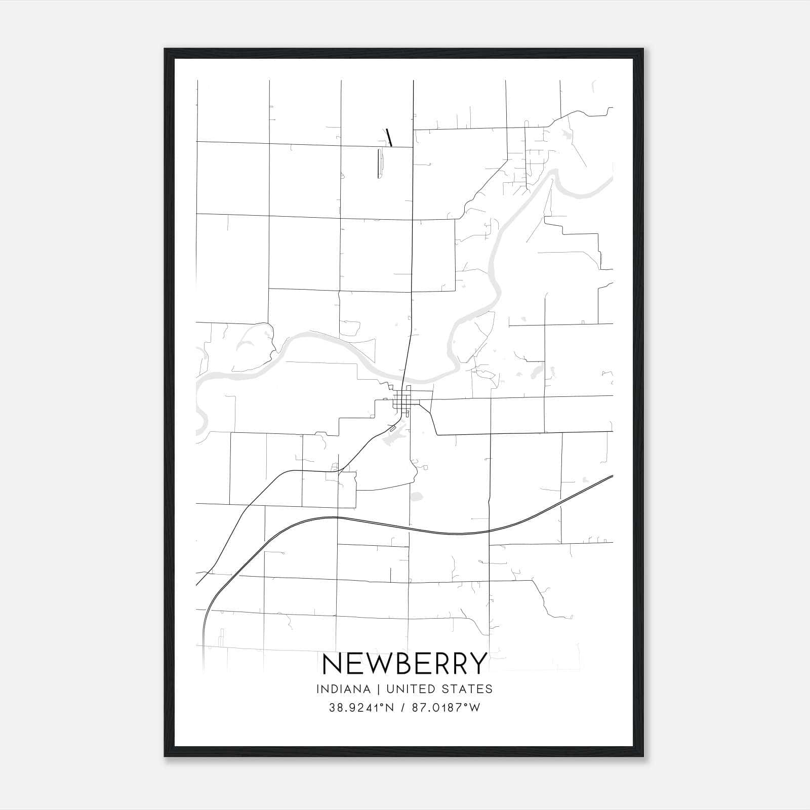 Newberry Indiana Map Poster, Modern Home Decor Wall Art Print Newberry Indiana Map Poster, Modern Home Decor Wall Art Print