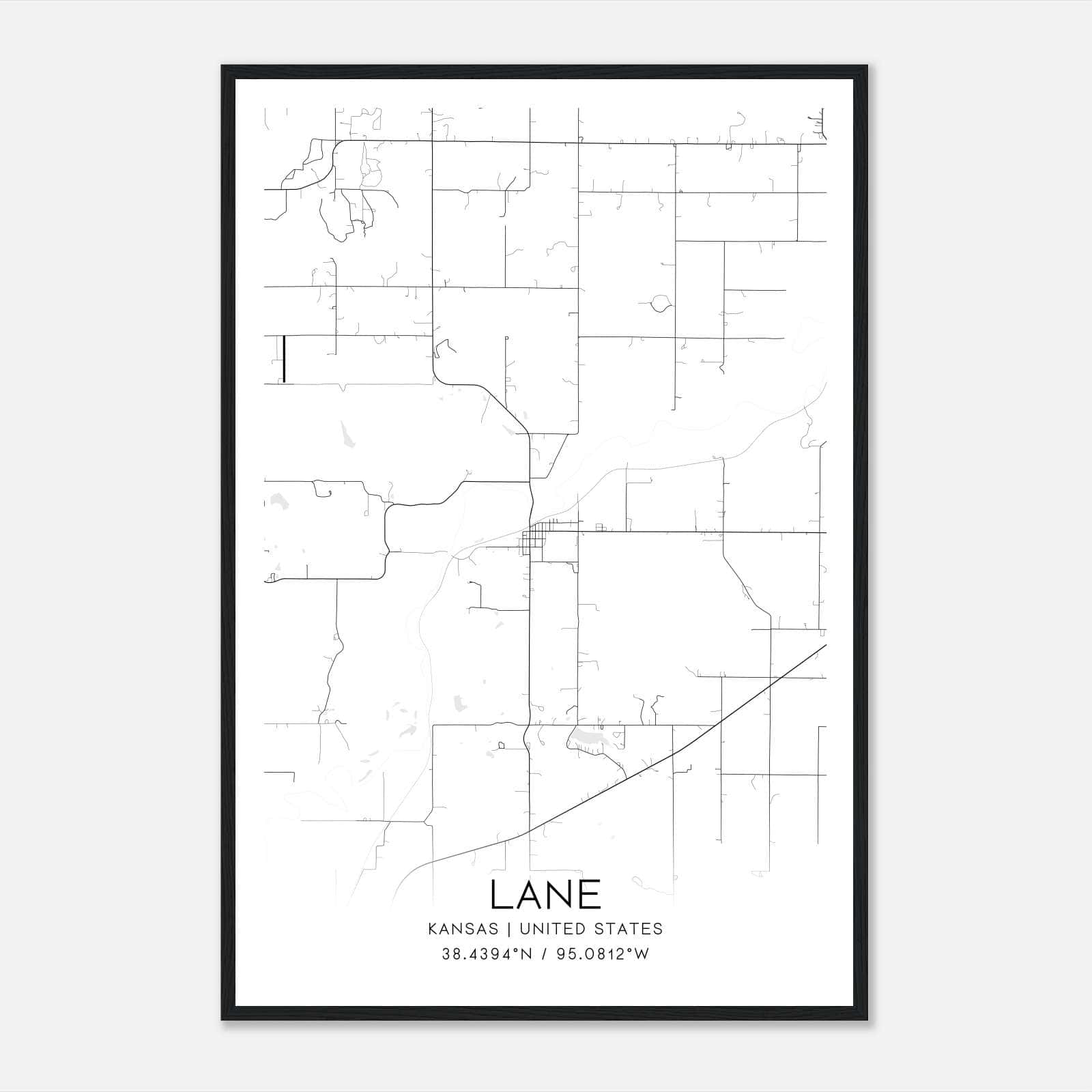 Lane Kansas Map Poster, Modern Home Decor Wall Art Print Lane Kansas Map Poster, Modern Home Decor Wall Art Print