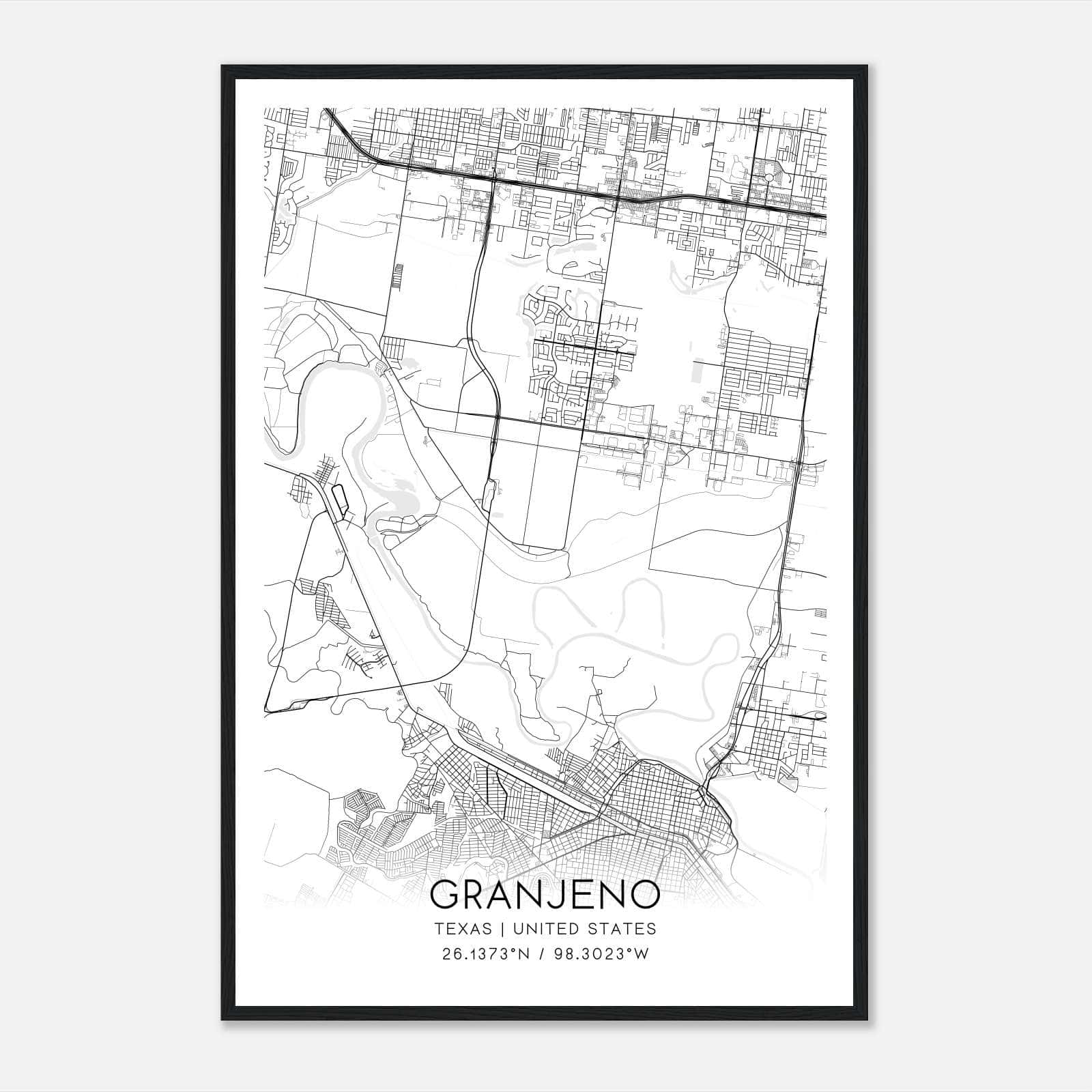 Granjeno Texas Map Poster, Modern Home Decor Wall Art Print Granjeno Texas Map Poster, Modern Home Decor Wall Art Print