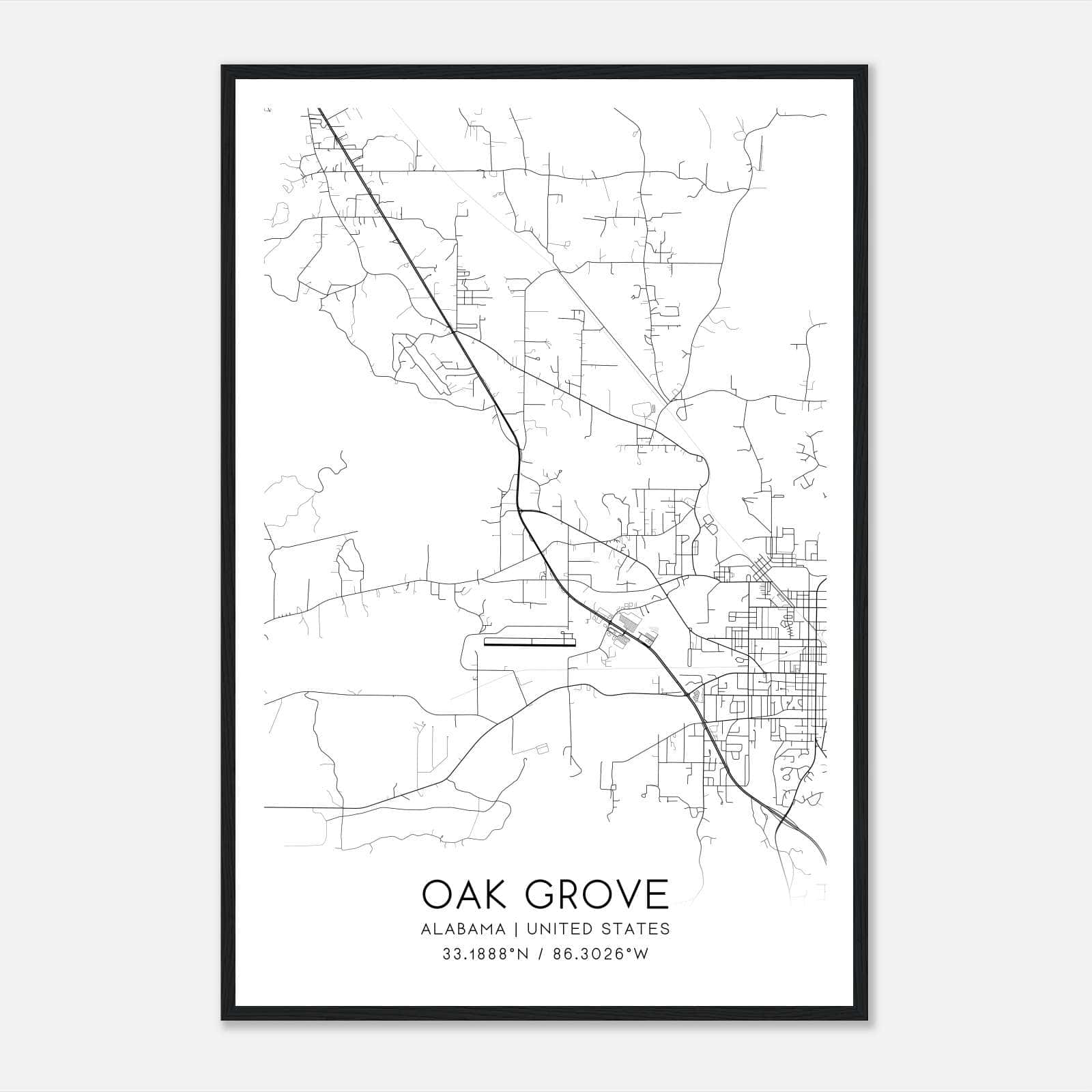 Oak Grove Alabama Map Poster, Modern Home Decor Wall Art Print Oak Grove Alabama Map Poster, Modern Home Decor Wall Art Print