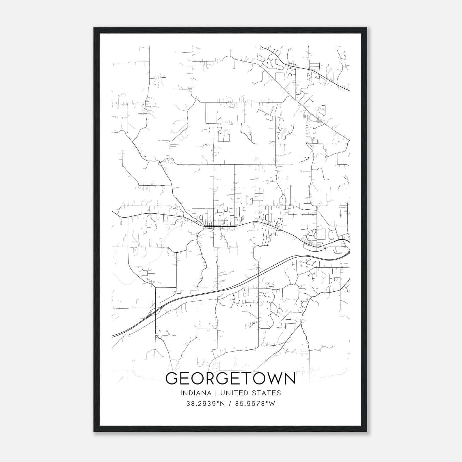 Georgetown Indiana Map Poster, Modern Home Decor Wall Art Print Georgetown Indiana Map Poster, Modern Home Decor Wall Art Print