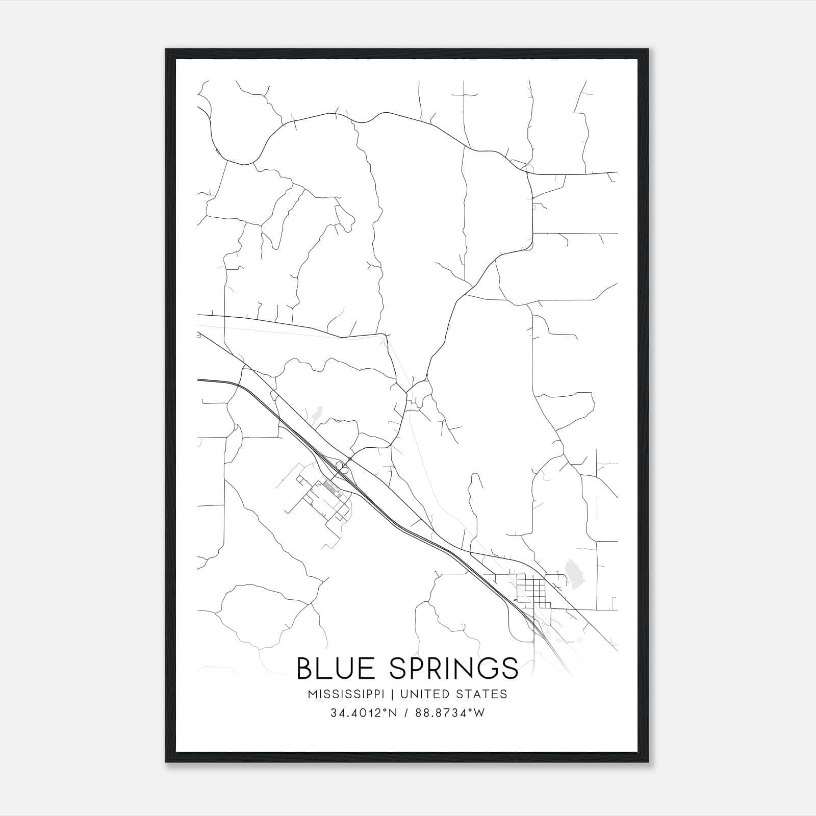 Blue Springs Mississippi Map Poster, Modern Home Decor Wall Art Print Blue Springs Mississippi Map Poster, Modern Home Decor Wall Art Print