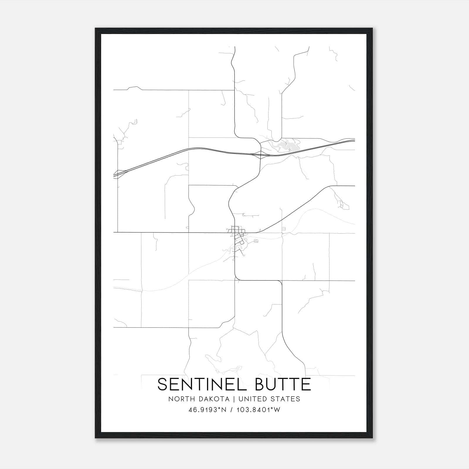 Sentinel Butte North Dakota Map Poster, Modern Home Decor Wall Art Print Sentinel Butte North Dakota Map Poster, Modern Home Decor Wall Art Print