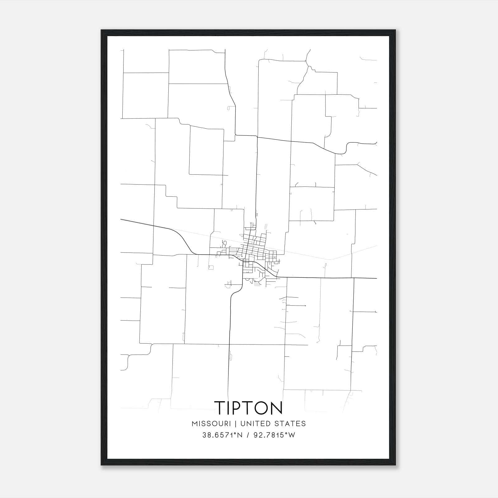 Tipton Missouri Map Poster, Modern Home Decor Wall Art Print Tipton Missouri Map Poster, Modern Home Decor Wall Art Print