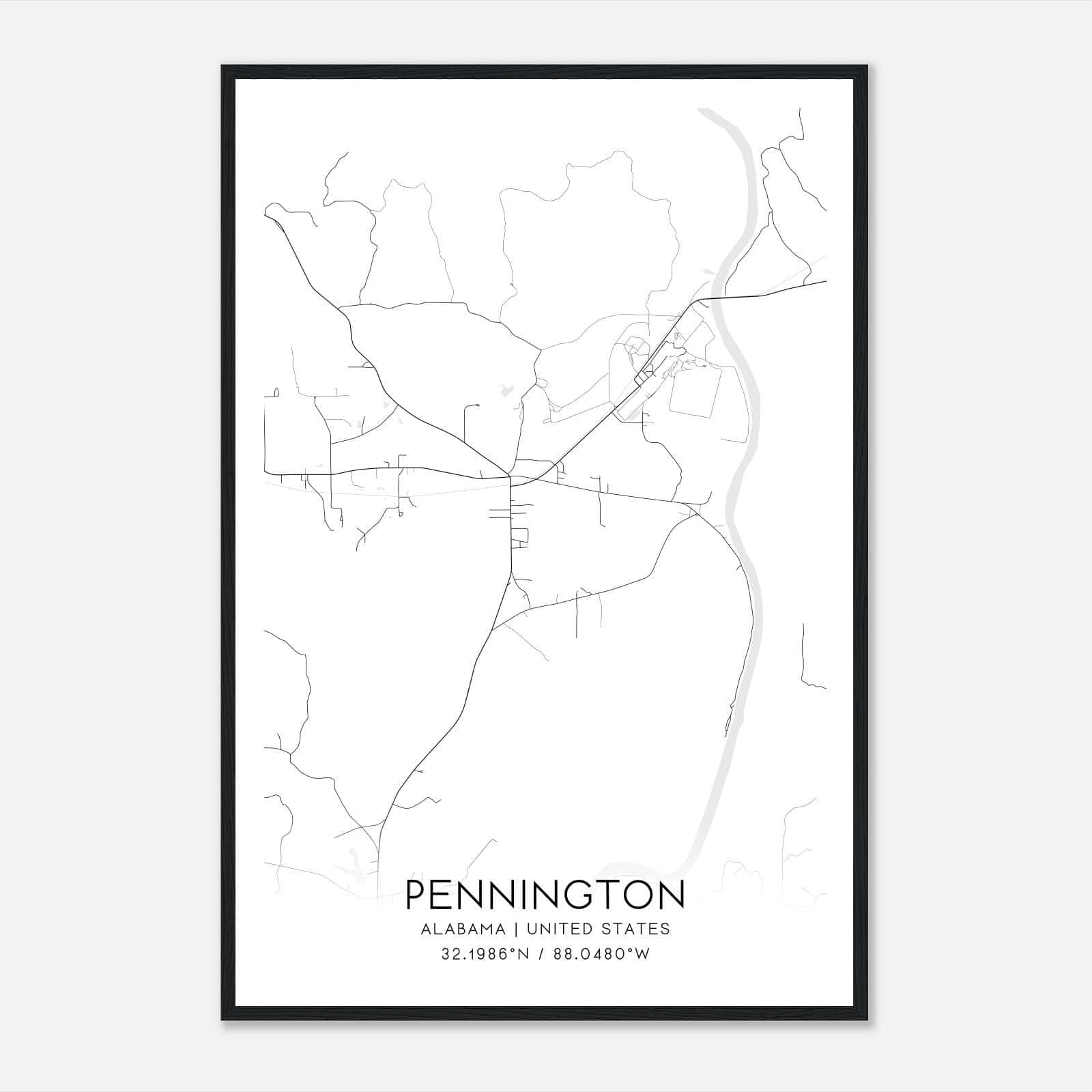 Pennington Alabama Map Poster, Modern Home Decor Wall Art Print Pennington Alabama Map Poster, Modern Home Decor Wall Art Print