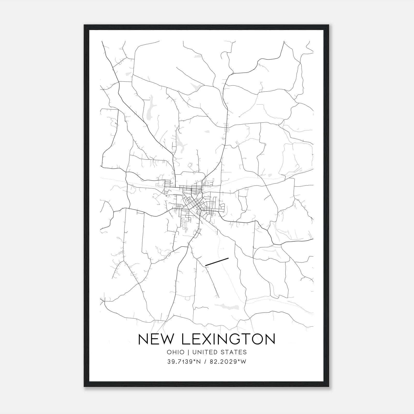 New Lexington Ohio Map Poster, Modern Home Decor Wall Art Print New Lexington Ohio Map Poster, Modern Home Decor Wall Art Print