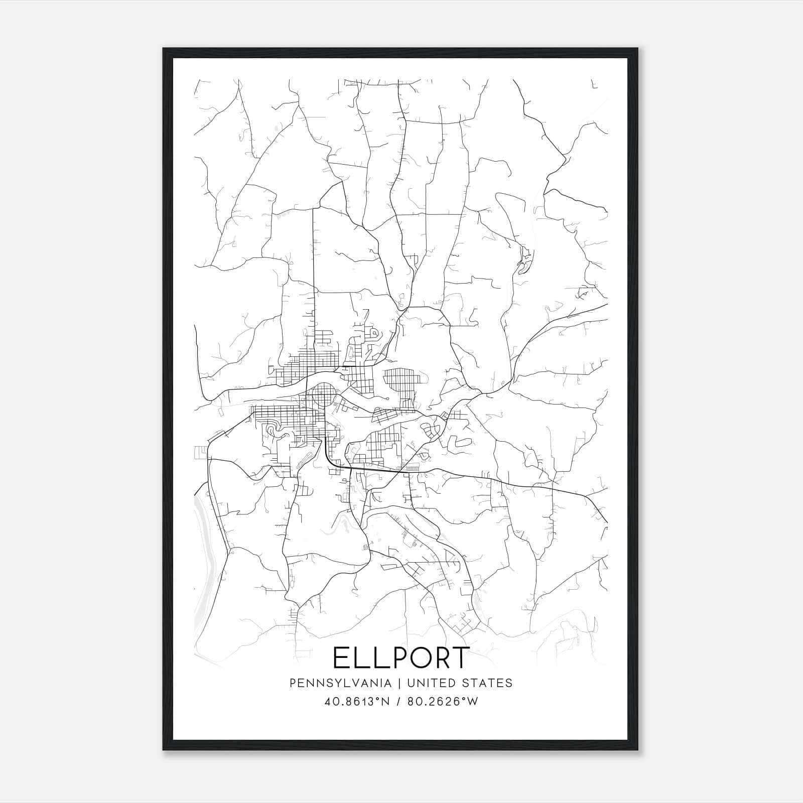 Ellport Pennsylvania Map Poster, Modern Home Decor Wall Art Print Ellport Pennsylvania Map Poster, Modern Home Decor Wall Art Print