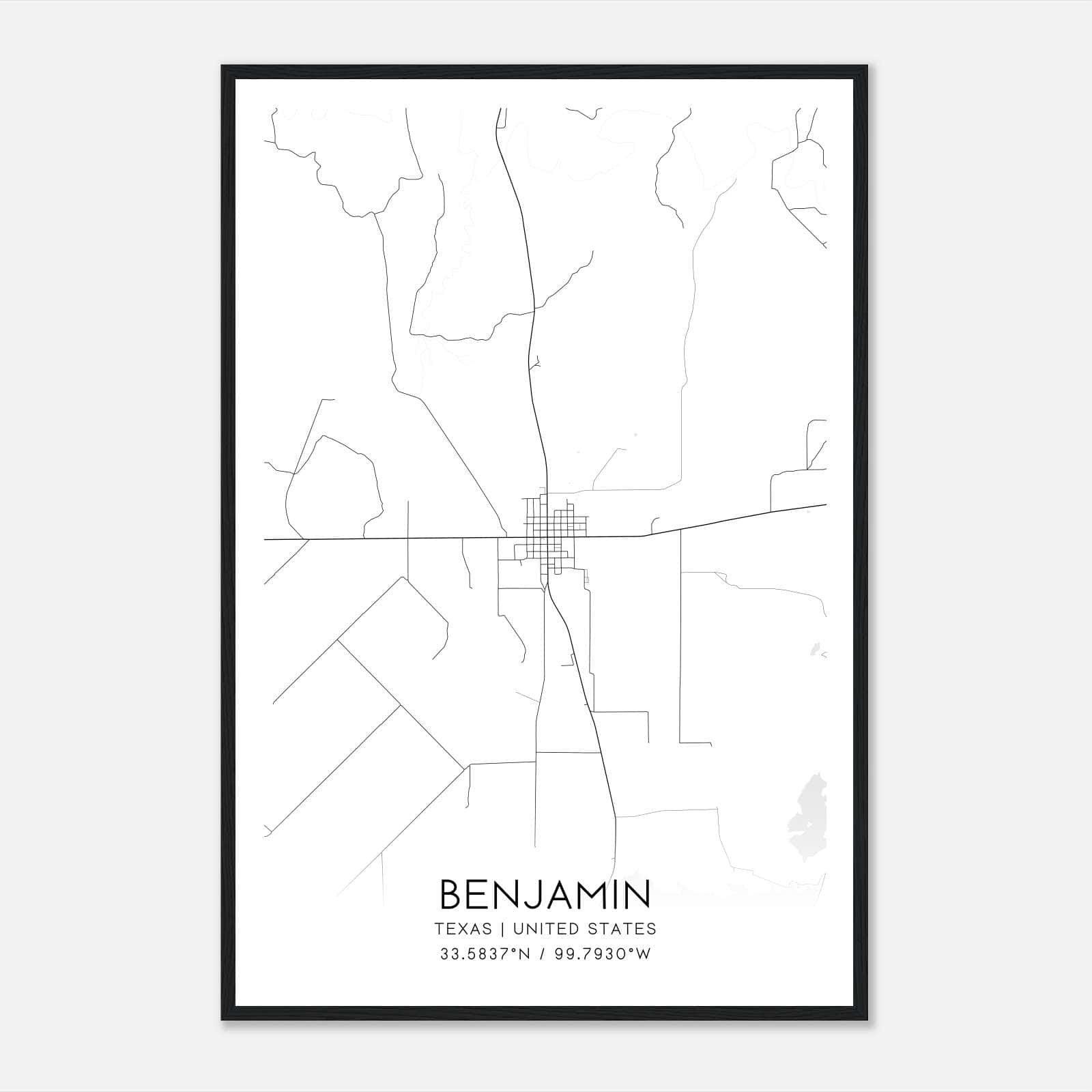 Benjamin Texas Map Poster, Modern Home Decor Wall Art Print Benjamin Texas Map Poster, Modern Home Decor Wall Art Print