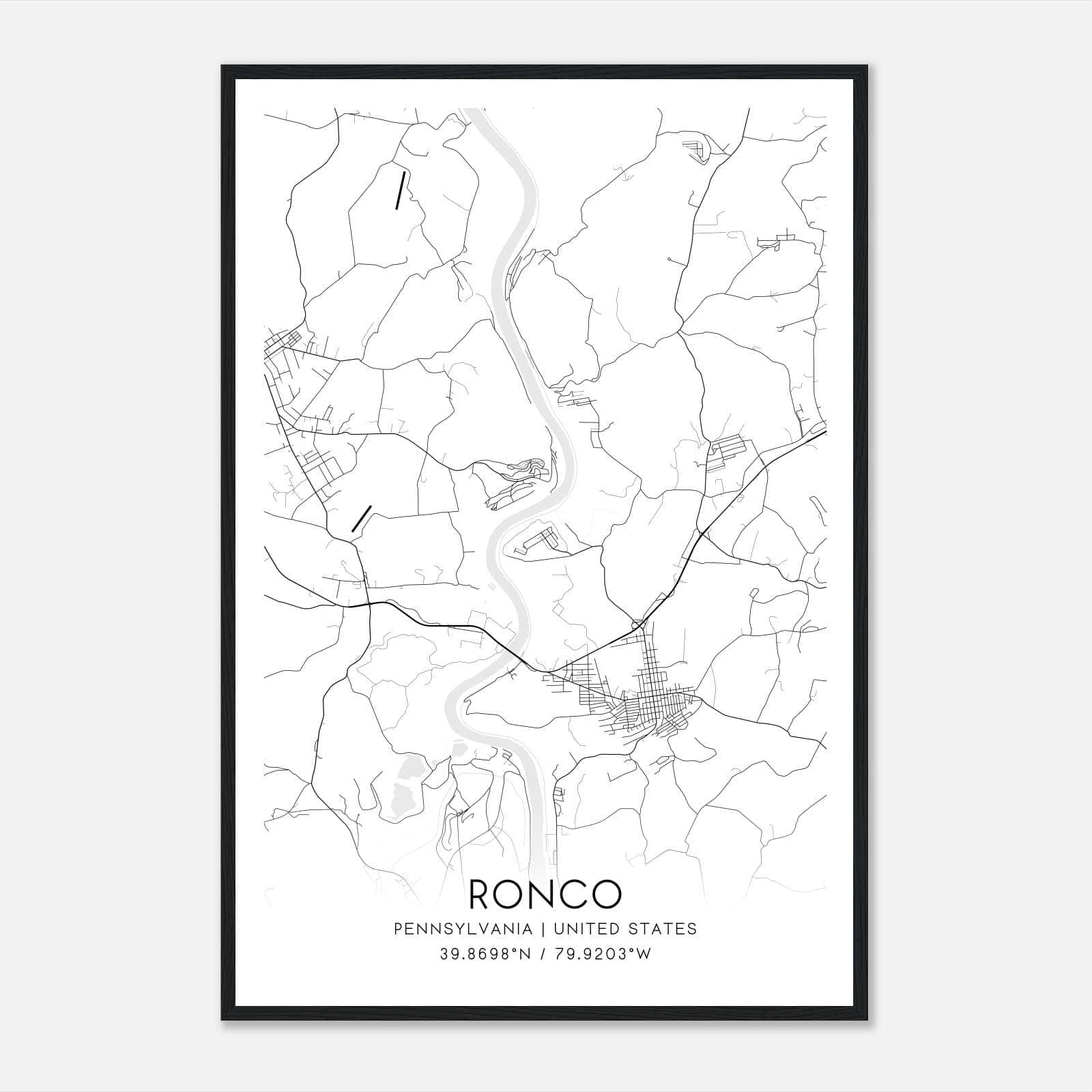 Ronco Pennsylvania Map Poster, Modern Home Decor Wall Art Print Ronco Pennsylvania Map Poster, Modern Home Decor Wall Art Print