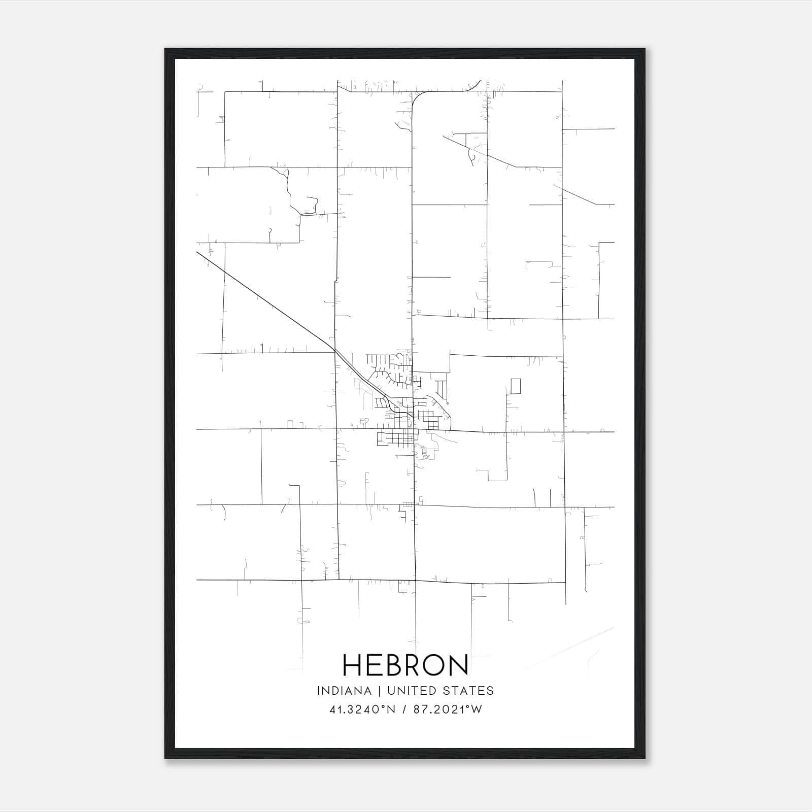 Hebron Indiana Map Poster, Modern Home Decor Wall Art Print Hebron Indiana Map Poster, Modern Home Decor Wall Art Print