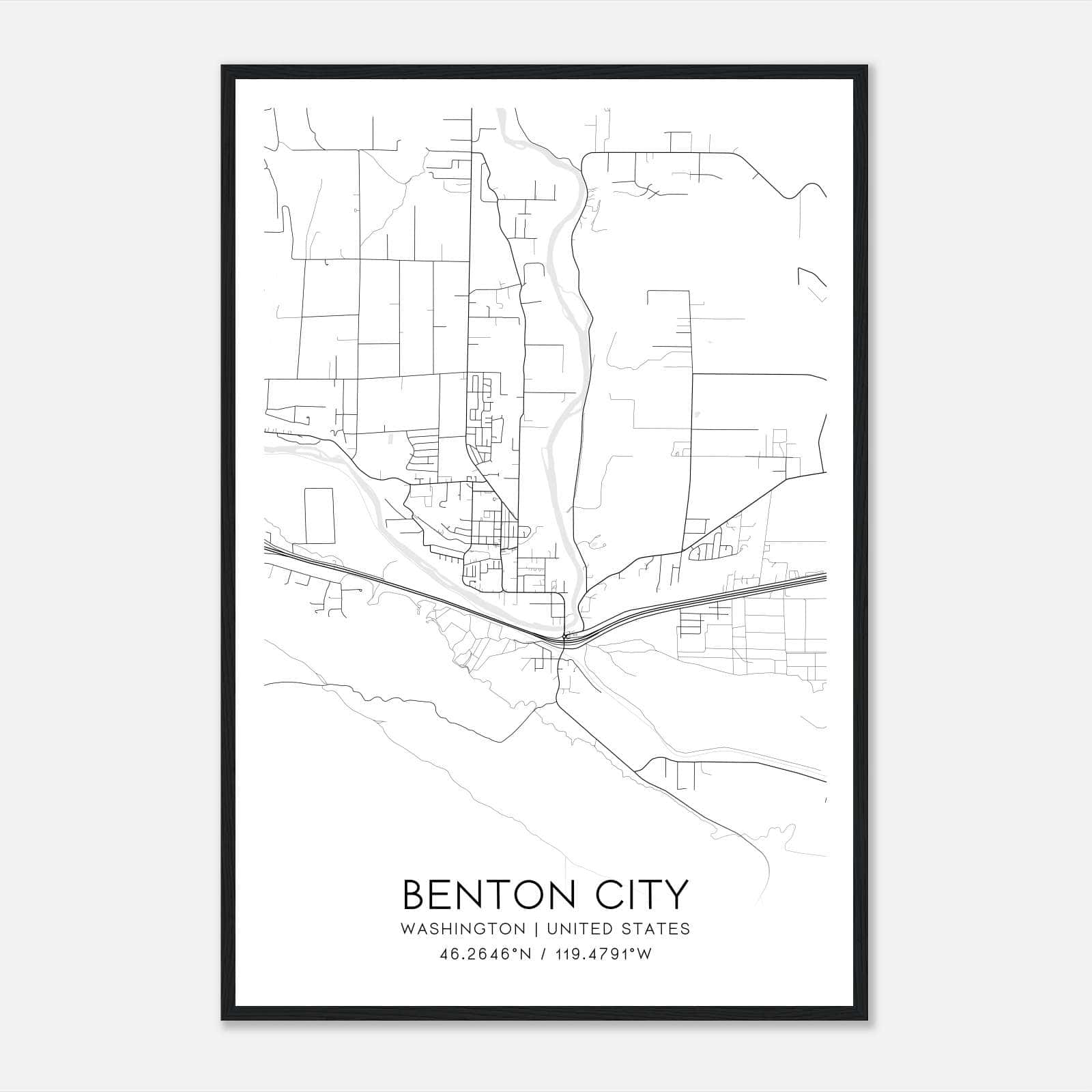 Benton City Washington Map Poster, Modern Home Decor Wall Art Print Benton City Washington Map Poster, Modern Home Decor Wall Art Print