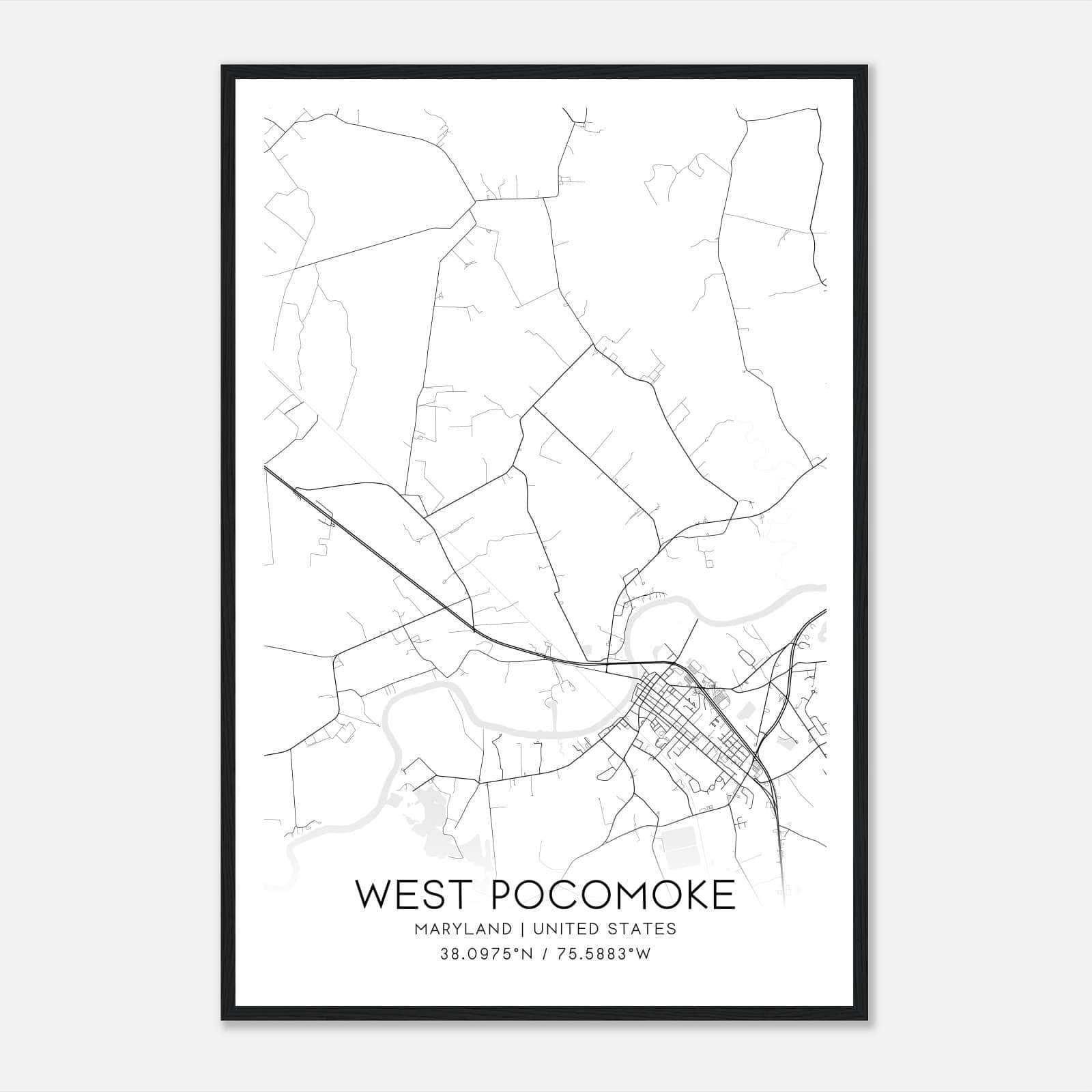 West Pocomoke Maryland Map Poster, Modern Home Decor Wall Art Print West Pocomoke Maryland Map Poster, Modern Home Decor Wall Art Print