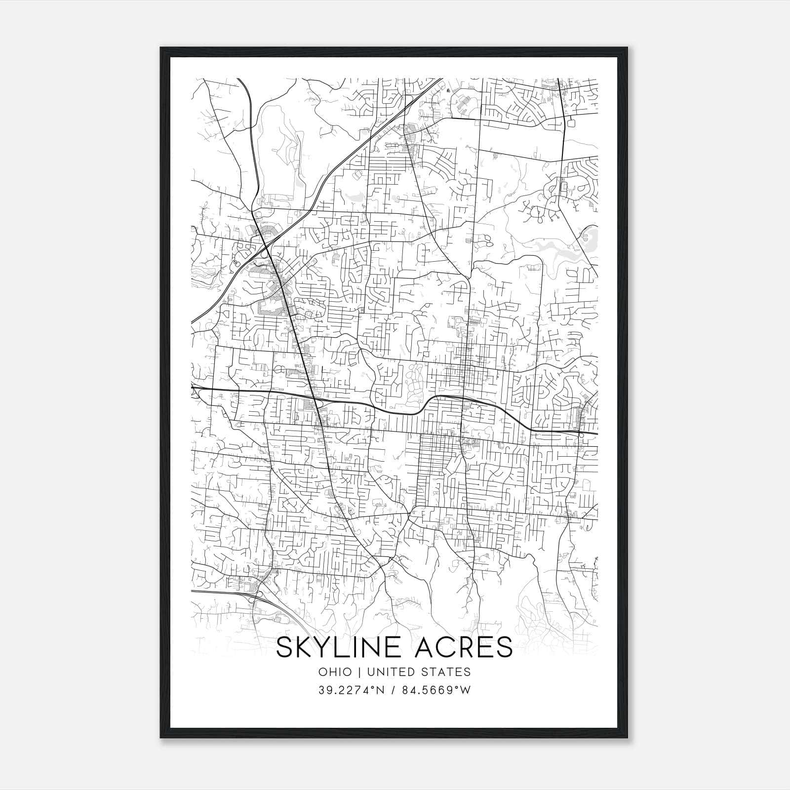 Skyline Acres Ohio Map Poster, Modern Home Decor Wall Art Print Skyline Acres Ohio Map Poster, Modern Home Decor Wall Art Print