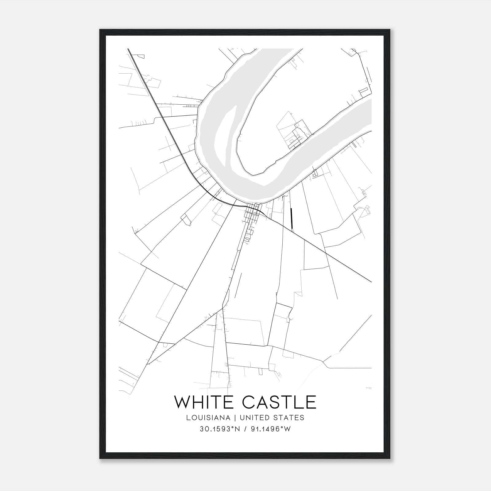 White Castle Louisiana Map Poster, Modern Home Decor Wall Art Print White Castle Louisiana Map Poster, Modern Home Decor Wall Art Print