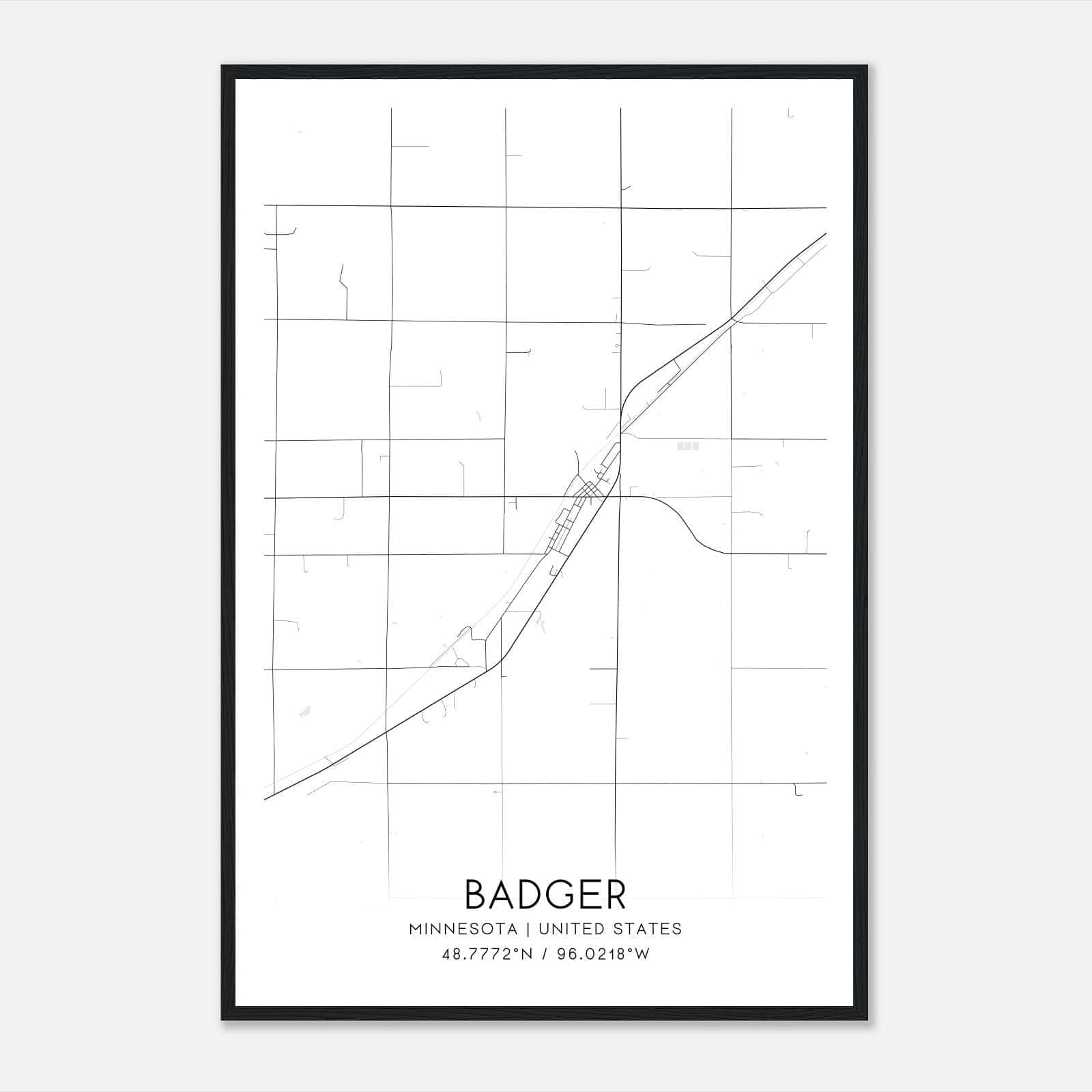 Badger Minnesota Map Poster, Modern Home Decor Wall Art Print Badger Minnesota Map Poster, Modern Home Decor Wall Art Print