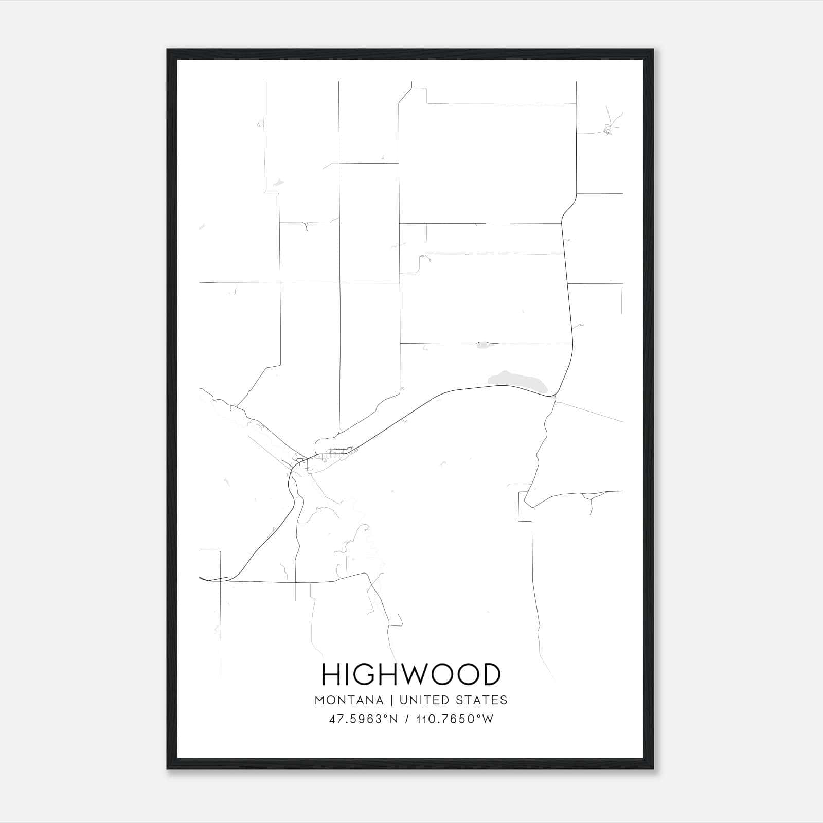Highwood Montana Map Poster, Modern Home Decor Wall Art Print Highwood Montana Map Poster, Modern Home Decor Wall Art Print