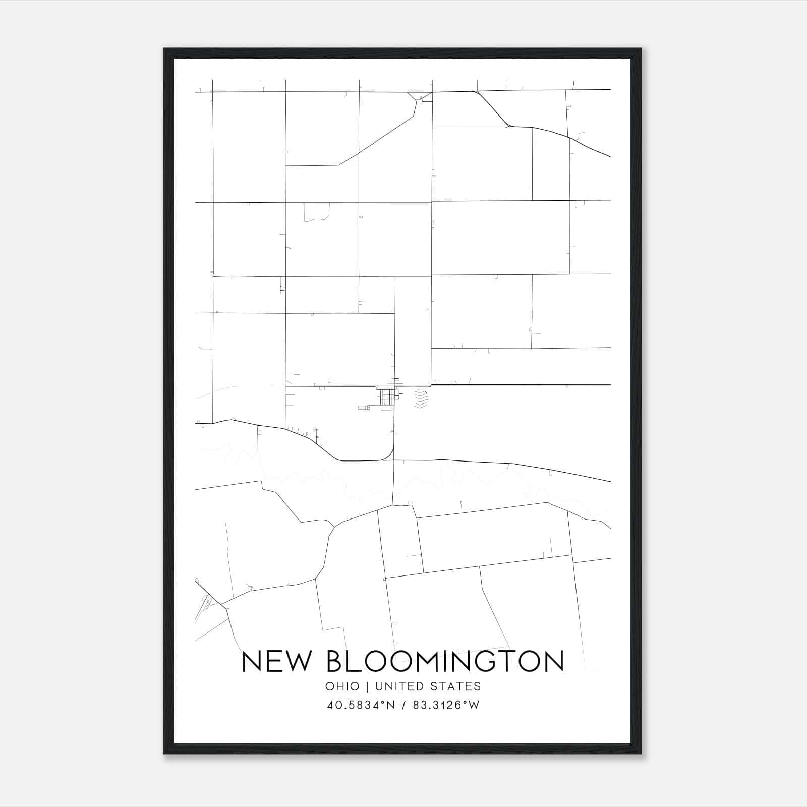 New Bloomington Ohio Map Poster, Modern Home Decor Wall Art Print New Bloomington Ohio Map Poster, Modern Home Decor Wall Art Print
