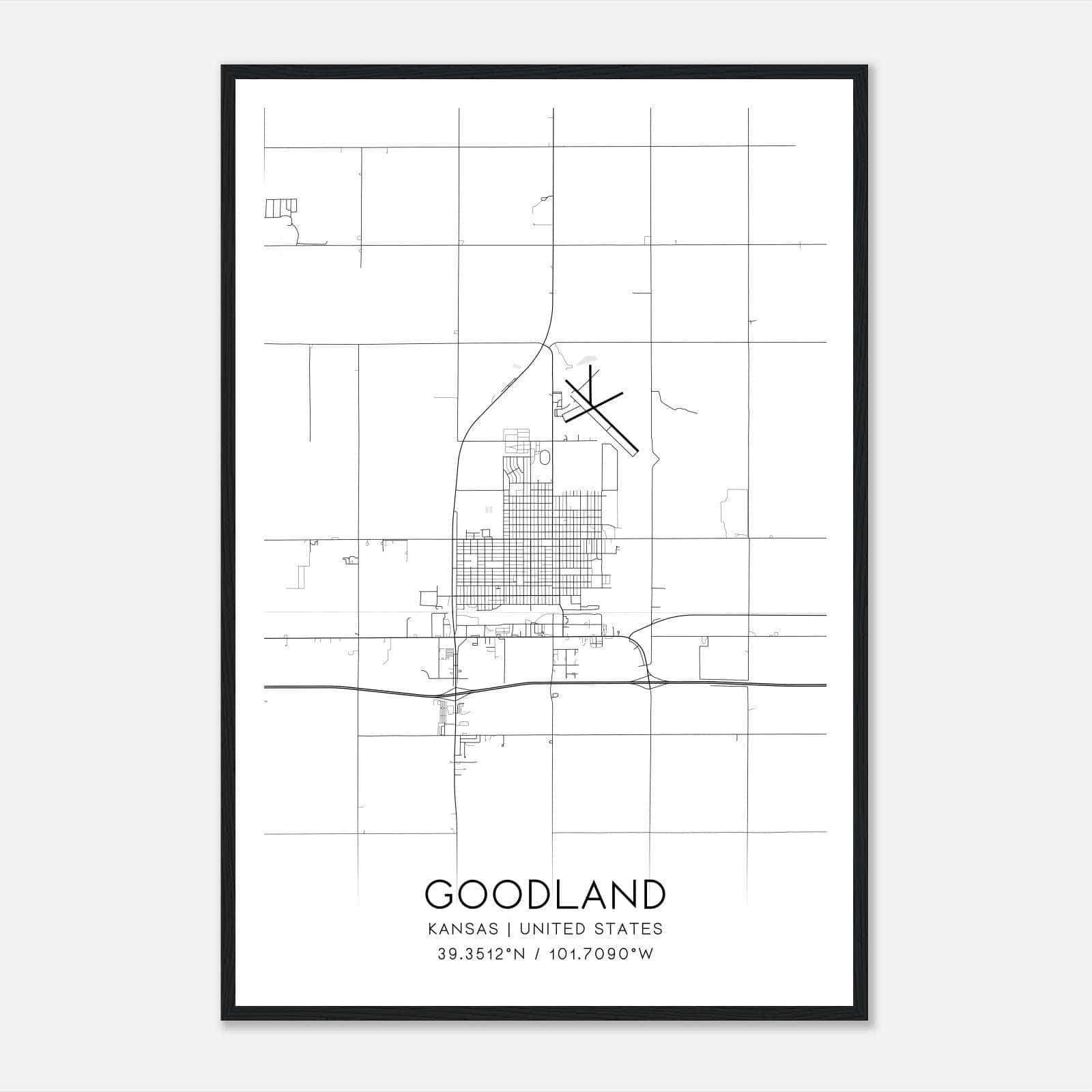 Goodland Kansas Map Poster, Modern Home Decor Wall Art Print Goodland Kansas Map Poster, Modern Home Decor Wall Art Print