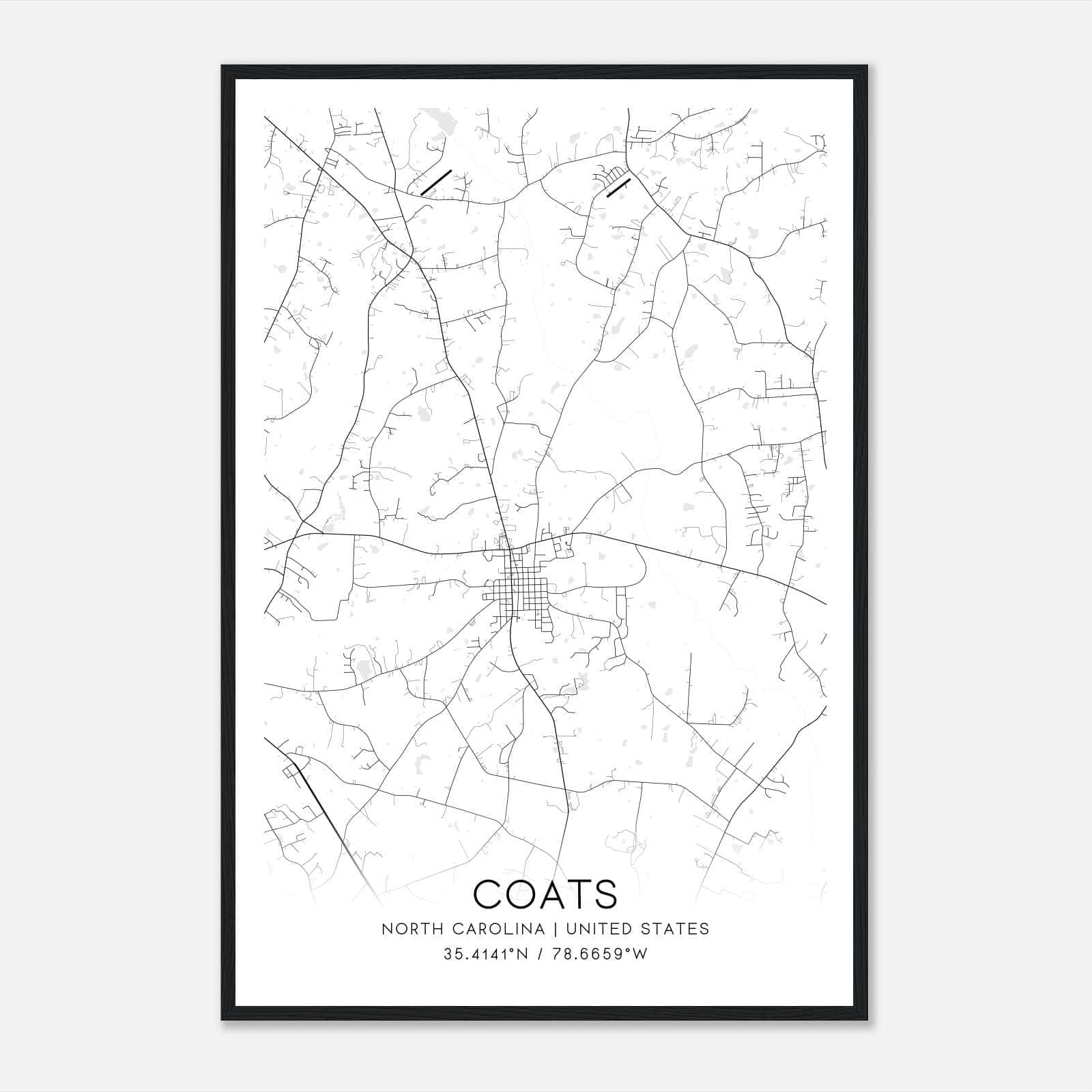 Coats North Carolina Map Poster, Modern Home Decor Wall Art Print Coats North Carolina Map Poster, Modern Home Decor Wall Art Print