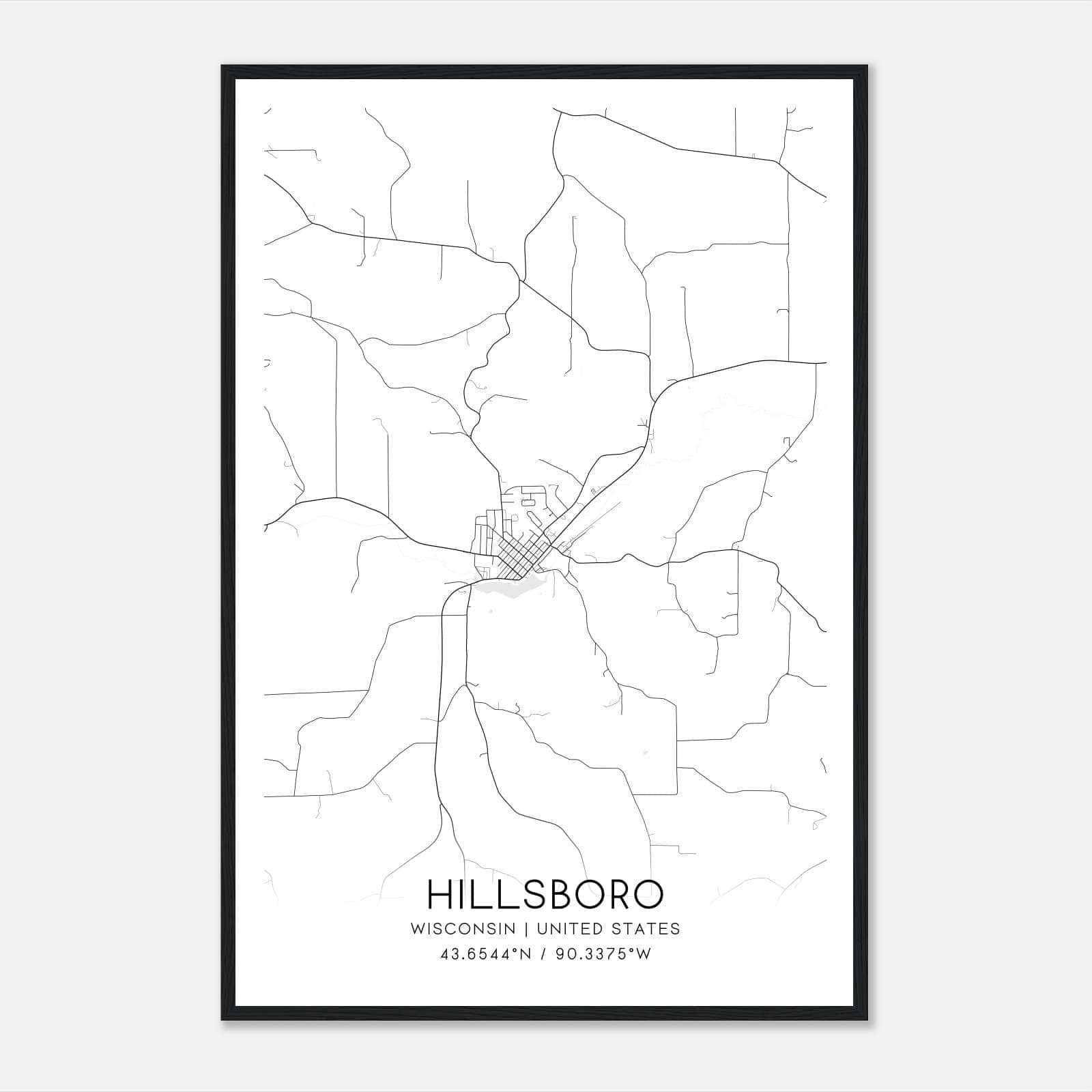 Hillsboro Wisconsin Map Poster, Modern Home Decor Wall Art Print Hillsboro Wisconsin Map Poster, Modern Home Decor Wall Art Print
