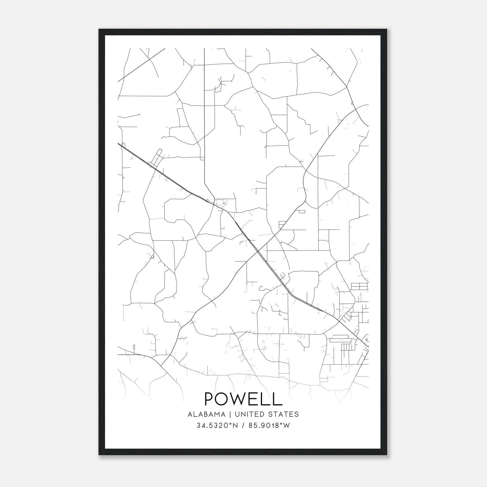 Powell Alabama Map Poster, Modern Home Decor Wall Art Print Powell Alabama Map Poster, Modern Home Decor Wall Art Print