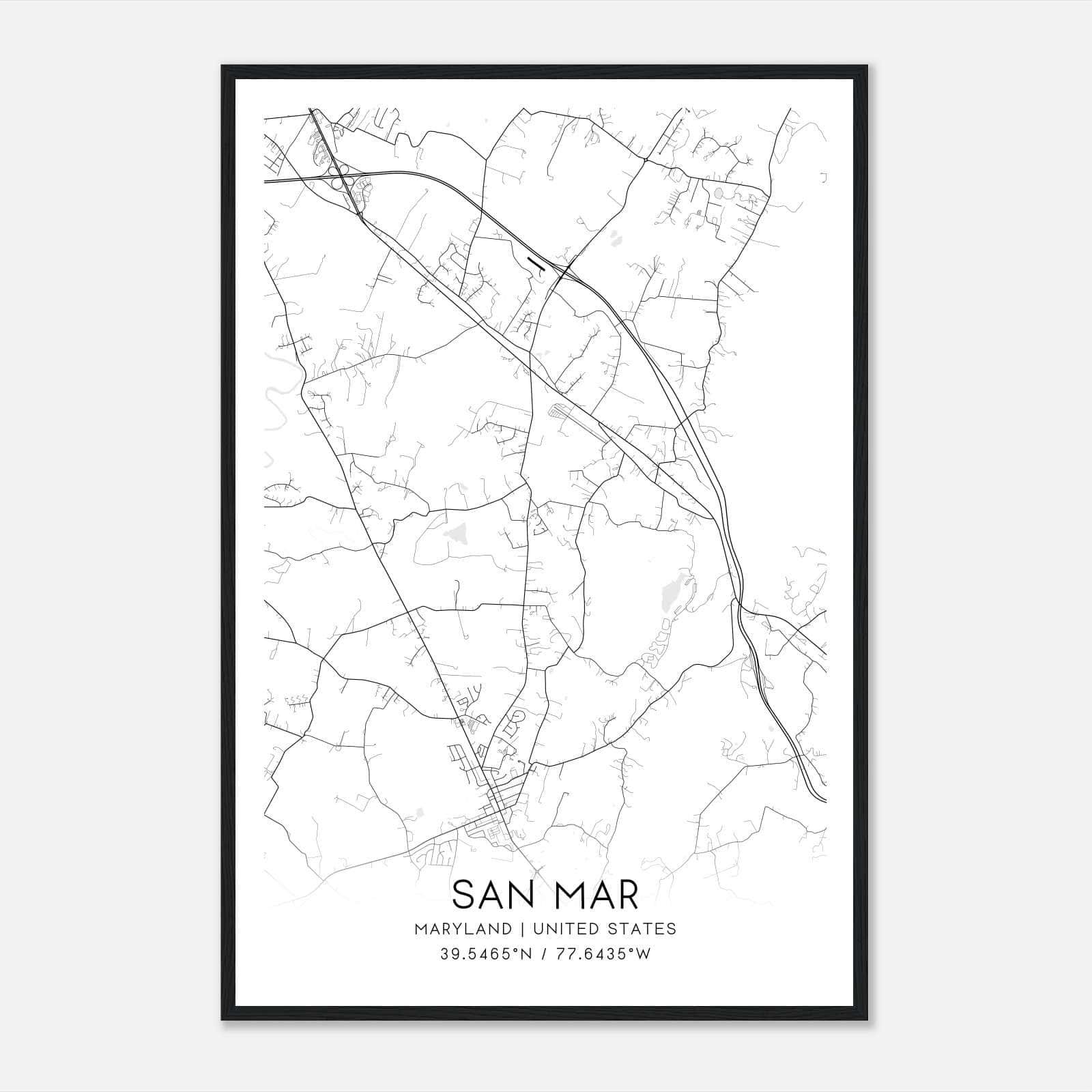 San Mar Maryland Map Poster, Modern Home Decor Wall Art Print San Mar Maryland Map Poster, Modern Home Decor Wall Art Print