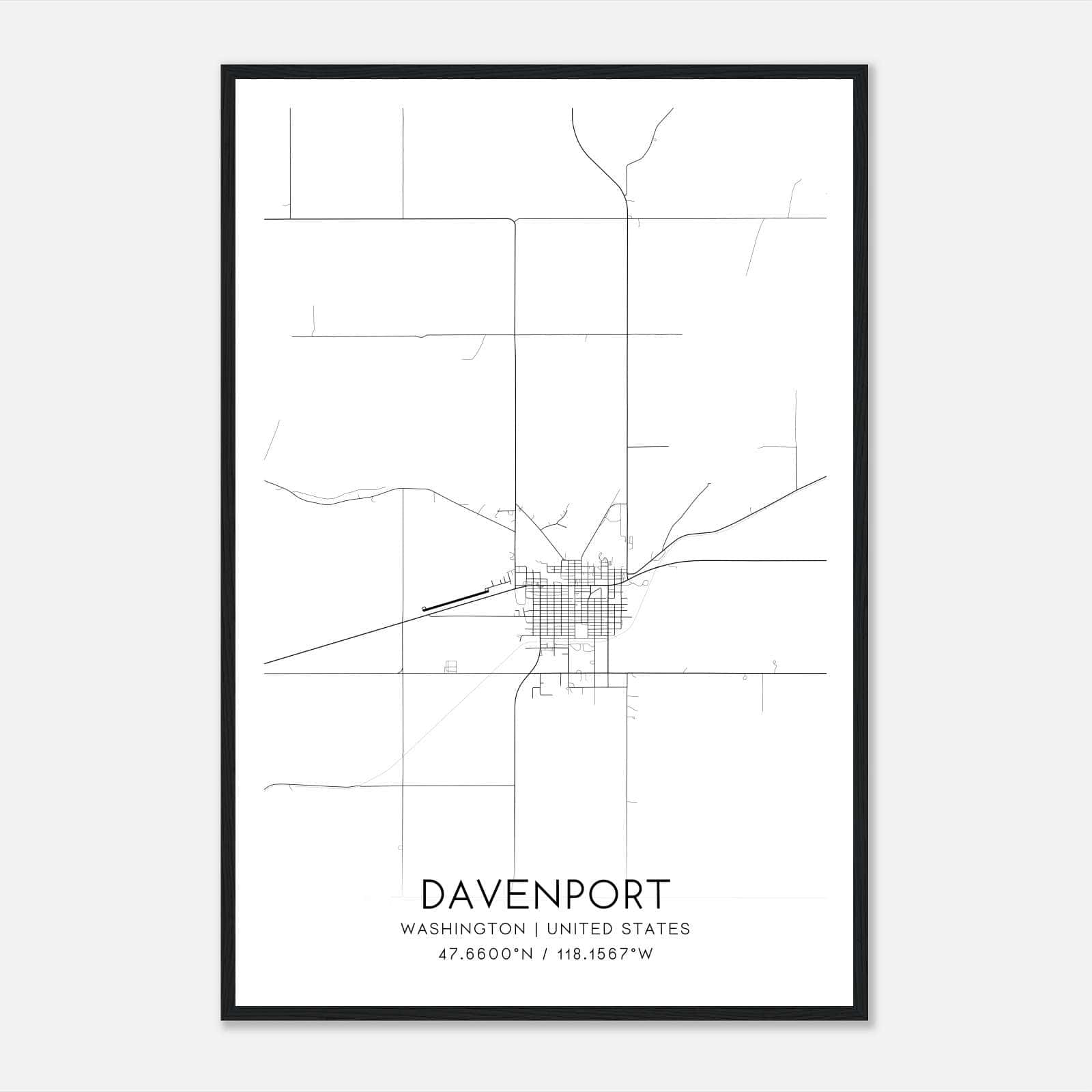 Davenport Washington Map Poster, Modern Home Decor Wall Art Print Davenport Washington Map Poster, Modern Home Decor Wall Art Print