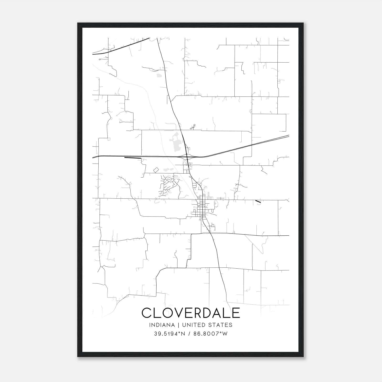 Cloverdale Indiana Map Poster, Modern Home Decor Wall Art Print Cloverdale Indiana Map Poster, Modern Home Decor Wall Art Print