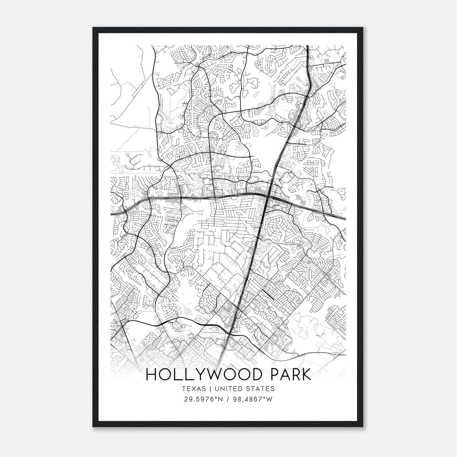 Hollywood Park Texas Map Poster, Modern Home Decor Wall Art Print Hollywood Park Texas Map Poster, Modern Home Decor Wall Art Print
