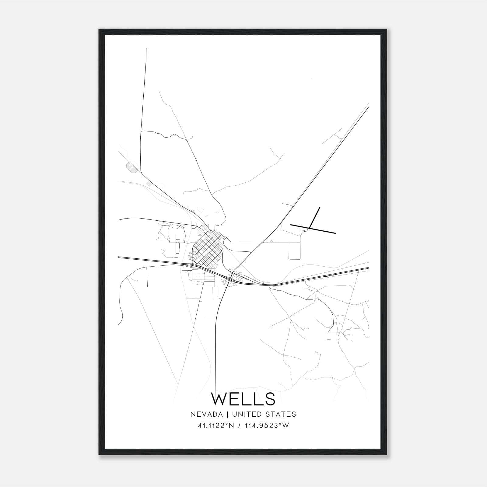 Wells Nevada Map Poster, Modern Home Decor Wall Art Print Wells Nevada Map Poster, Modern Home Decor Wall Art Print