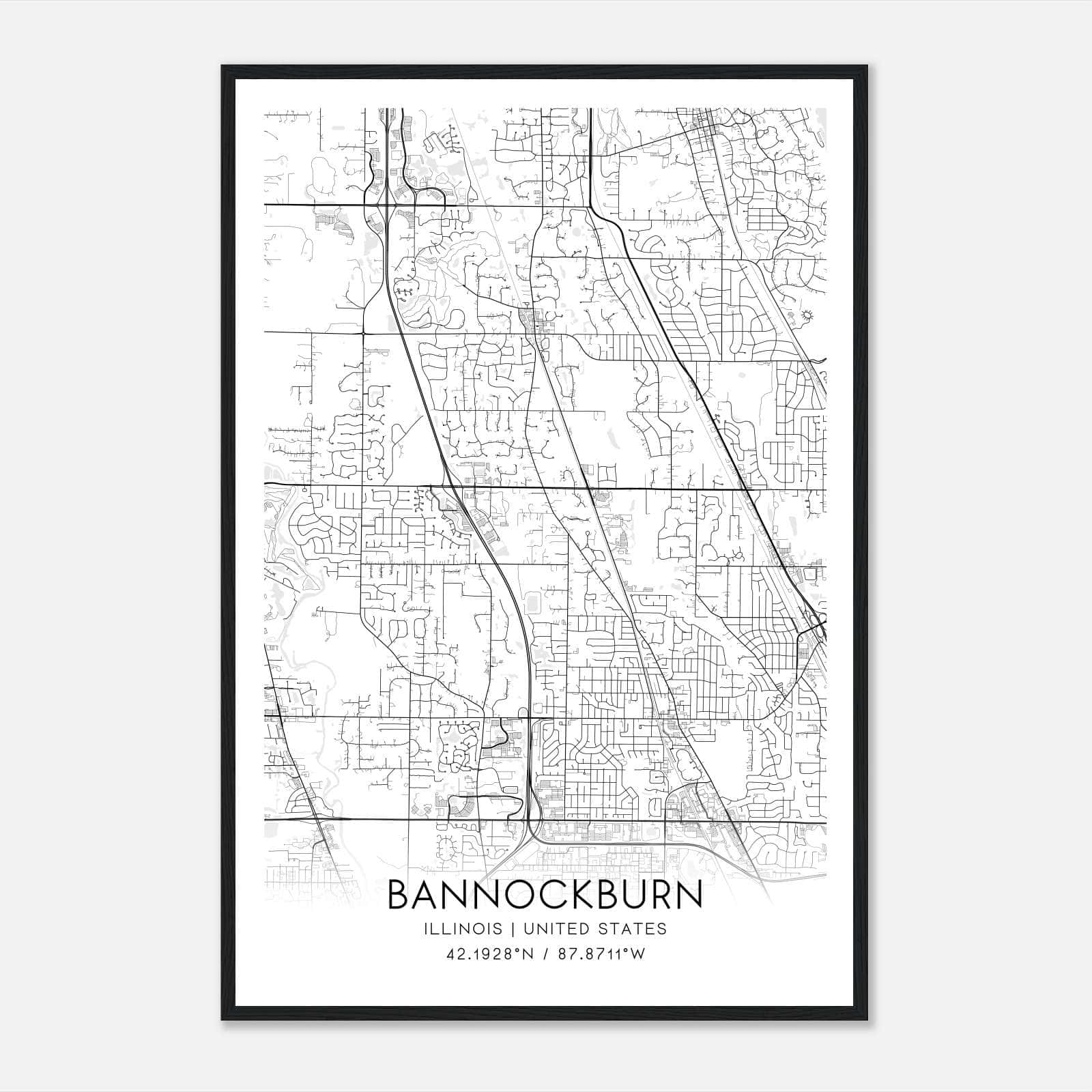 Bannockburn Illinois Map Poster, Modern Home Decor Wall Art Print Bannockburn Illinois Map Poster, Modern Home Decor Wall Art Print