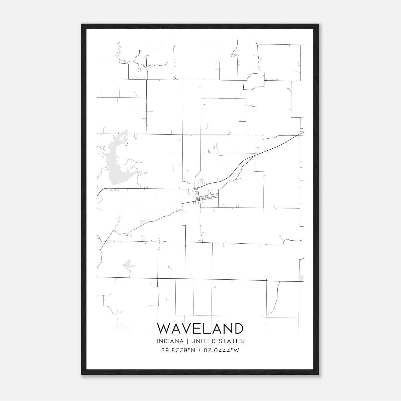 Waveland Indiana Map Poster, Modern Home Decor Wall Art Print Waveland Indiana Map Poster, Modern Home Decor Wall Art Print