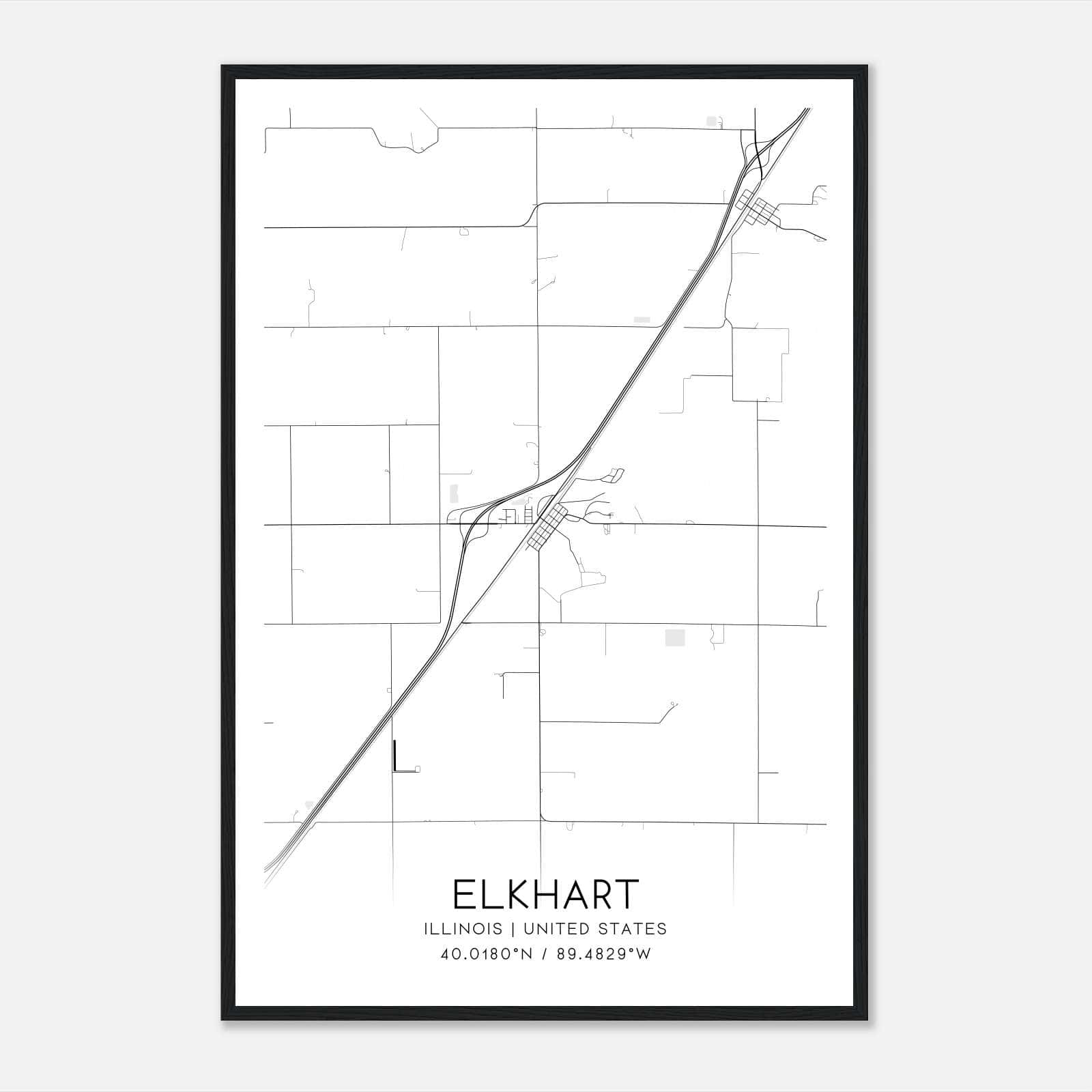 Elkhart Illinois Map Poster, Modern Home Decor Wall Art Print Elkhart Illinois Map Poster, Modern Home Decor Wall Art Print