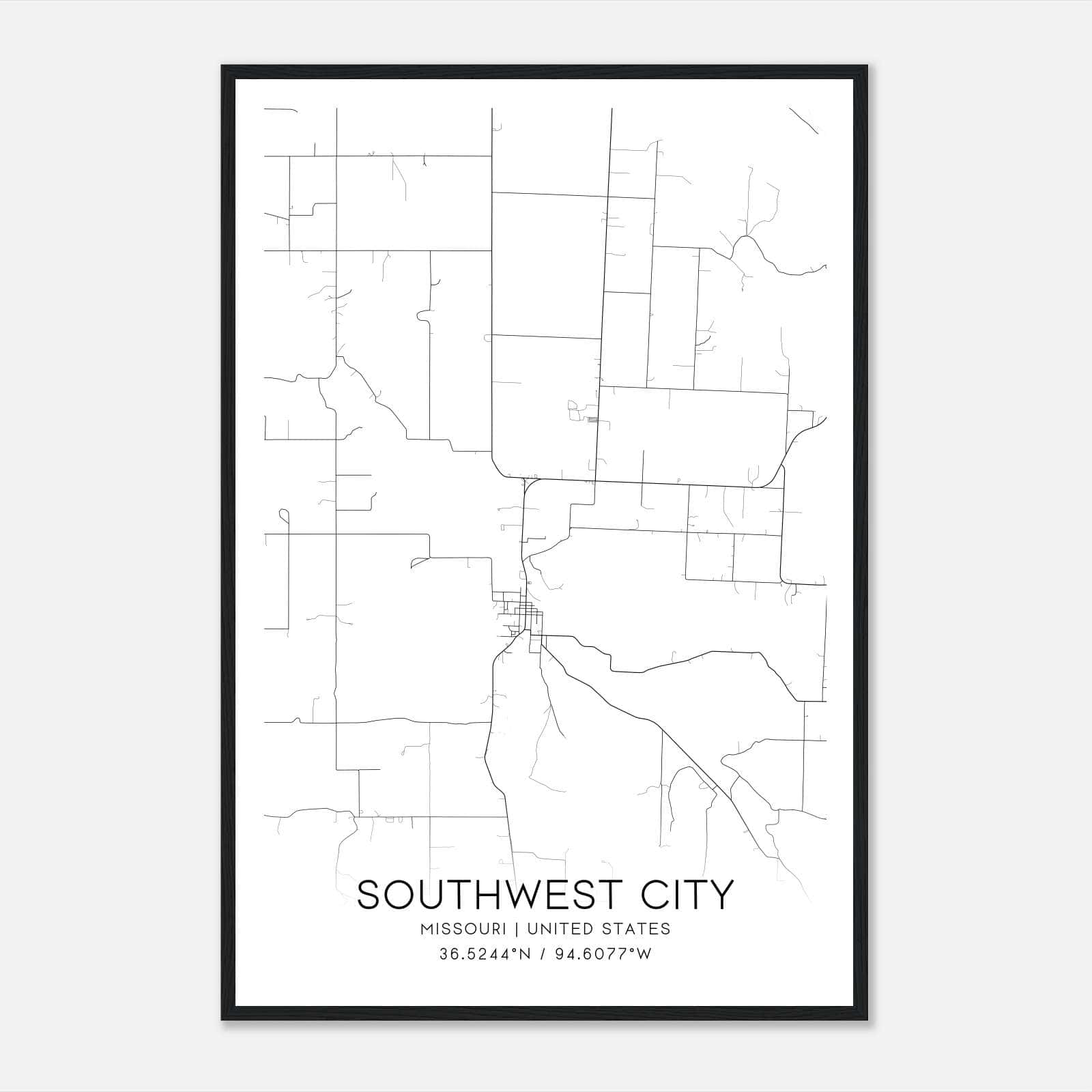 Southwest City Missouri Map Poster, Modern Home Decor Wall Art Print Southwest City Missouri Map Poster, Modern Home Decor Wall Art Print