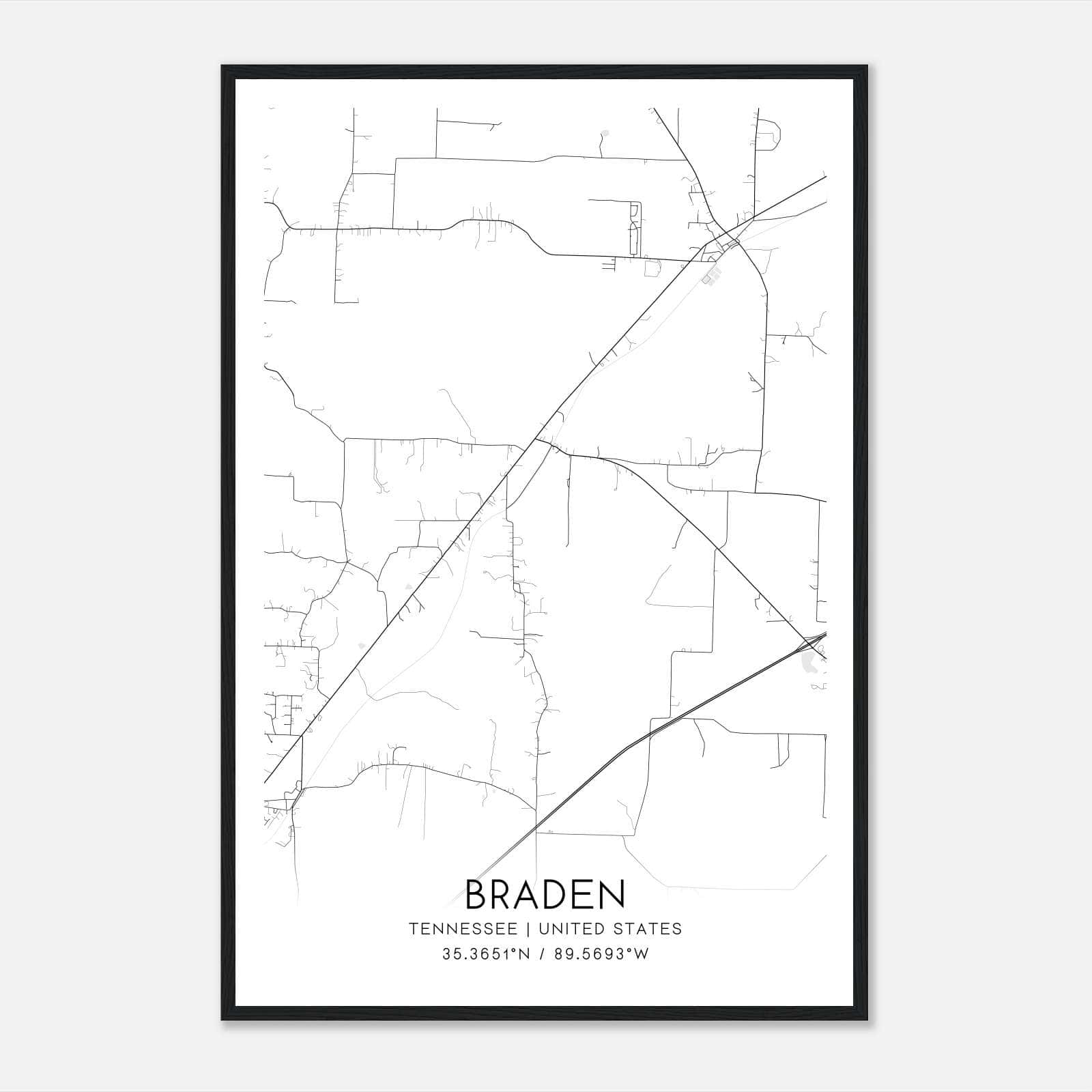 Braden Tennessee Map Poster, Modern Home Decor Wall Art Print Braden Tennessee Map Poster, Modern Home Decor Wall Art Print