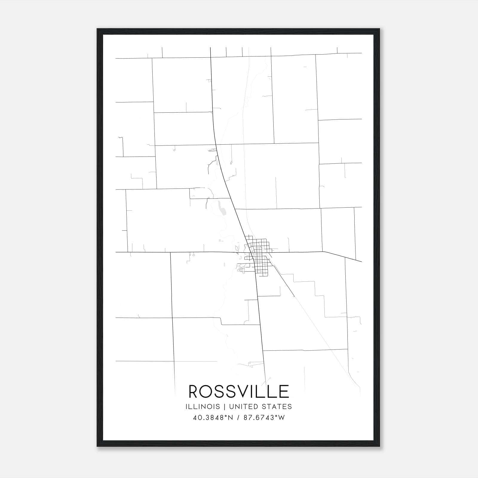 Rossville Illinois Map Poster, Modern Home Decor Wall Art Print Rossville Illinois Map Poster, Modern Home Decor Wall Art Print