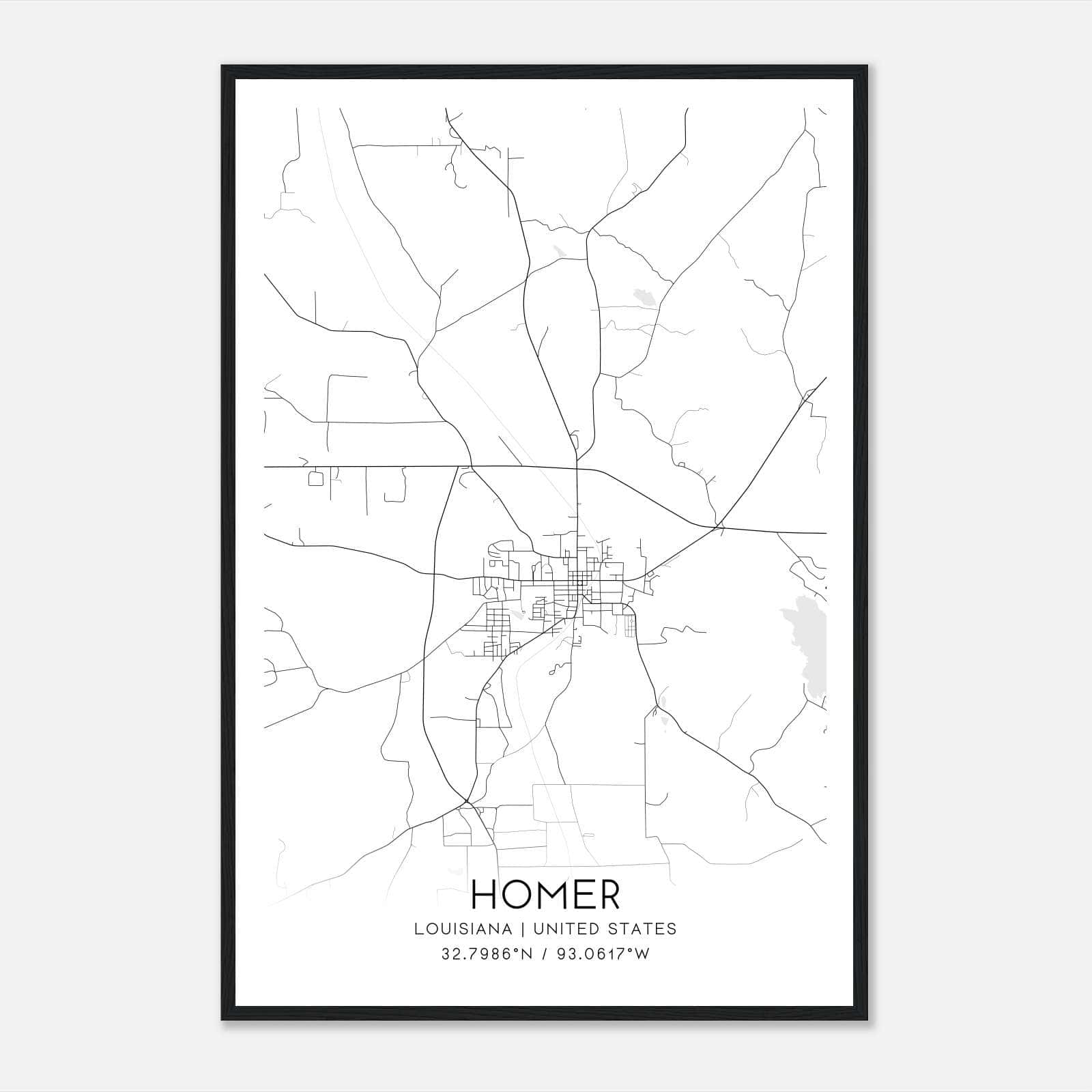 Homer Louisiana Map Poster, Modern Home Decor Wall Art Print Homer Louisiana Map Poster, Modern Home Decor Wall Art Print