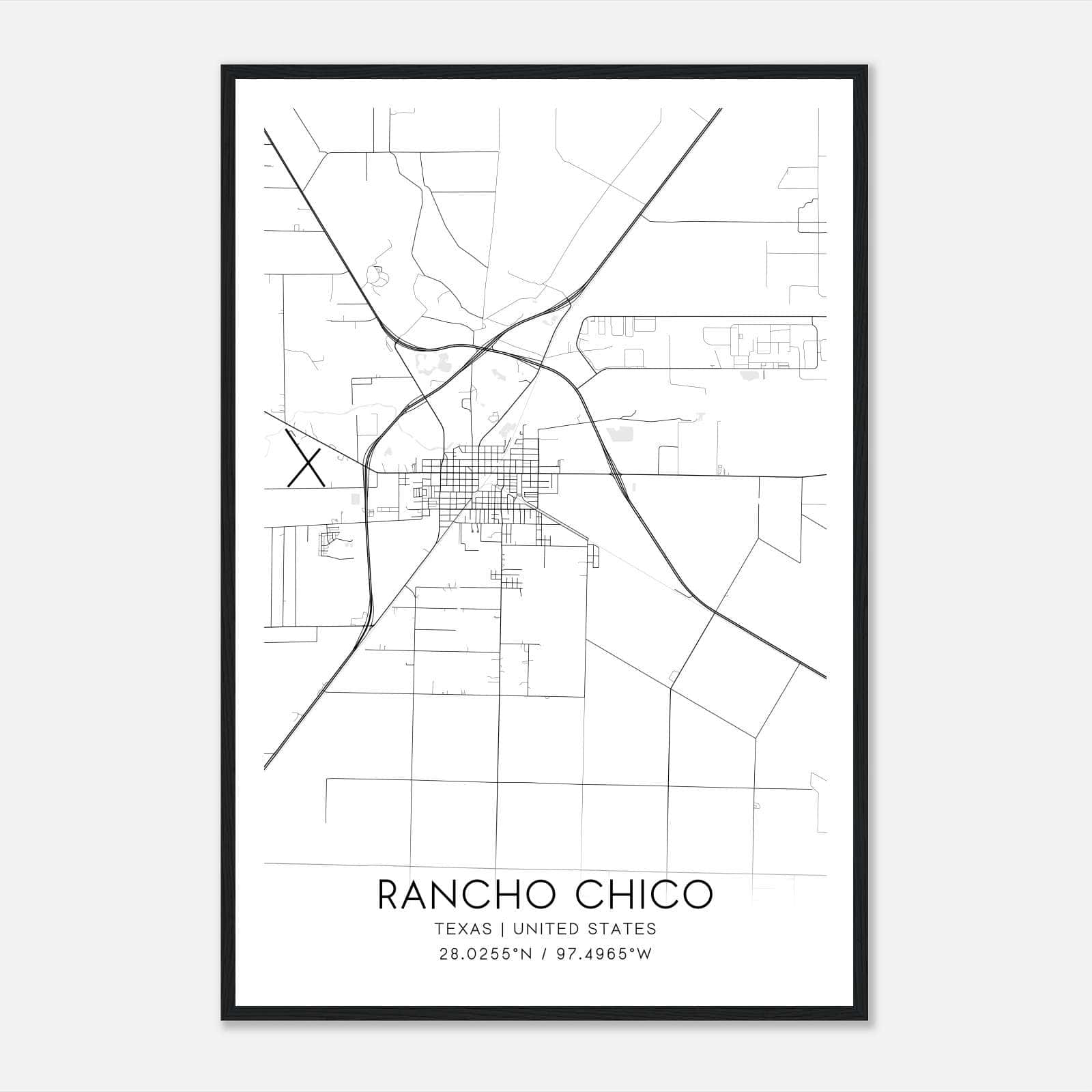 Rancho Chico Texas Map Poster, Modern Home Decor Wall Art Print Rancho Chico Texas Map Poster, Modern Home Decor Wall Art Print