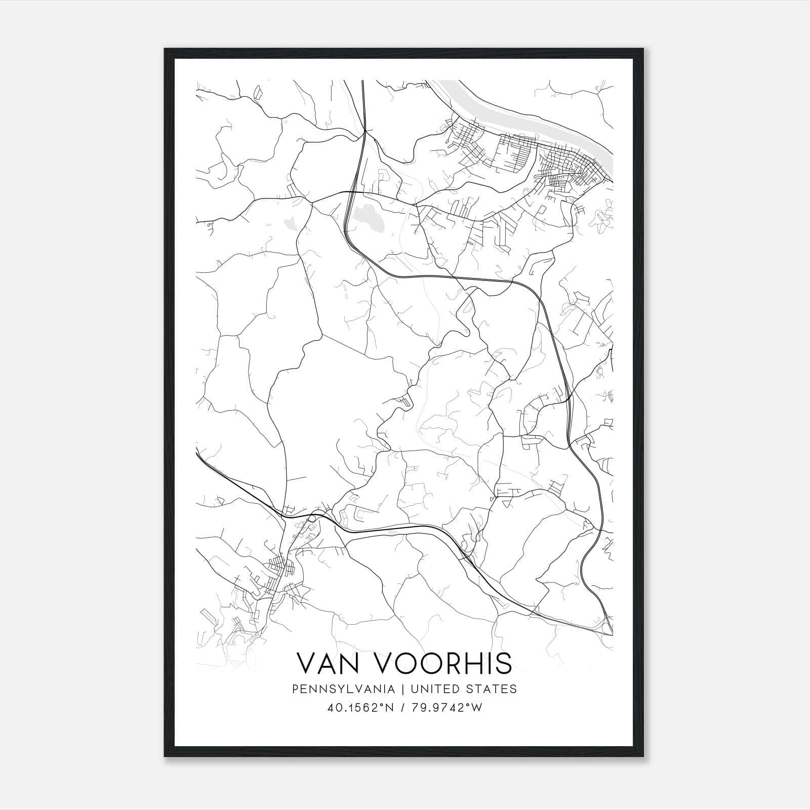 Van Voorhis Pennsylvania Map Poster, Modern Home Decor Wall Art Print Van Voorhis Pennsylvania Map Poster, Modern Home Decor Wall Art Print