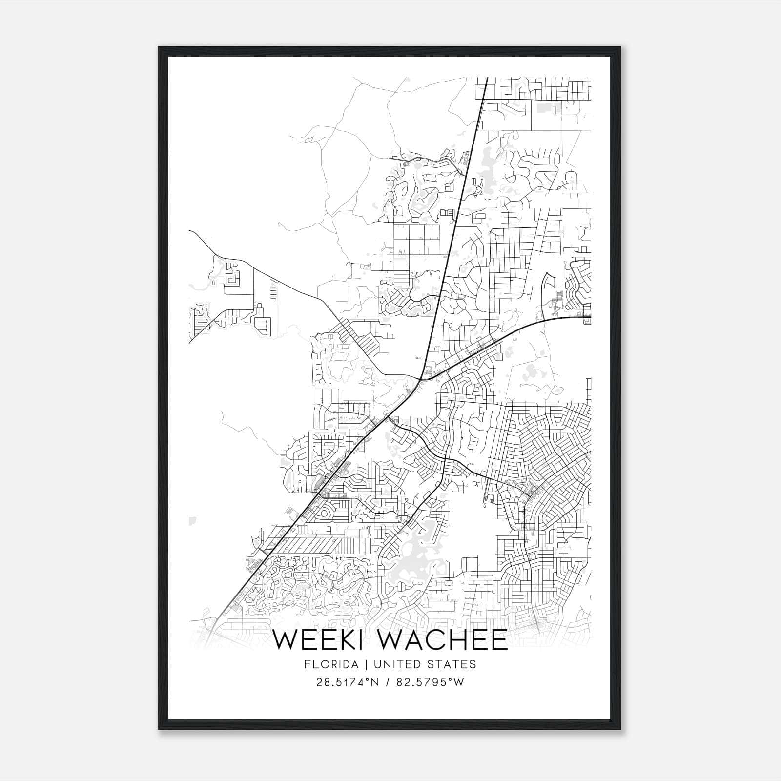 Weeki Wachee Florida Map Poster, Modern Home Decor Wall Art Print Weeki Wachee Florida Map Poster, Modern Home Decor Wall Art Print