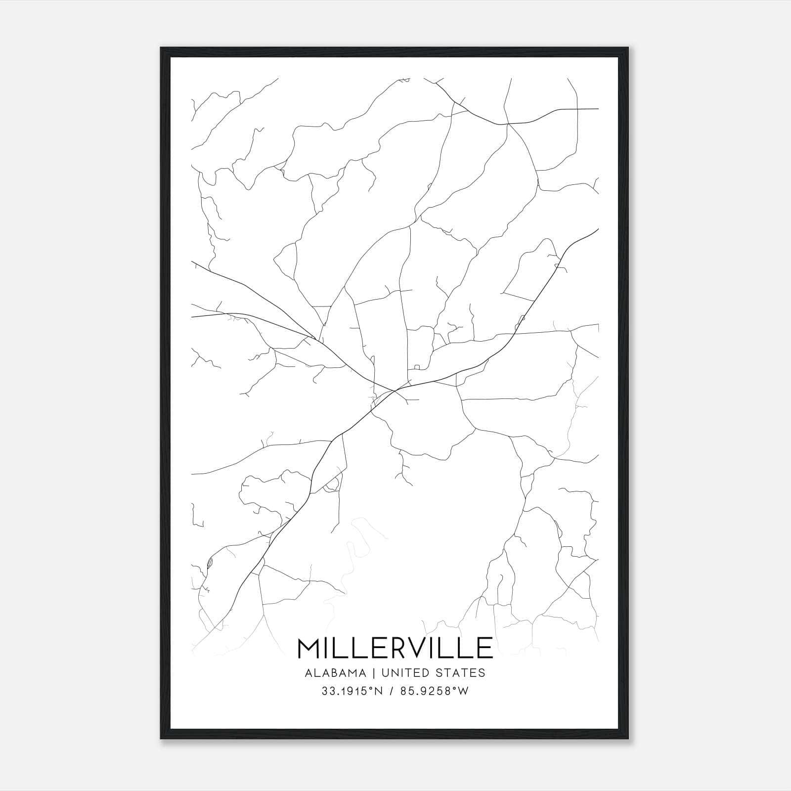 Millerville Alabama Map Poster, Modern Home Decor Wall Art Print Millerville Alabama Map Poster, Modern Home Decor Wall Art Print