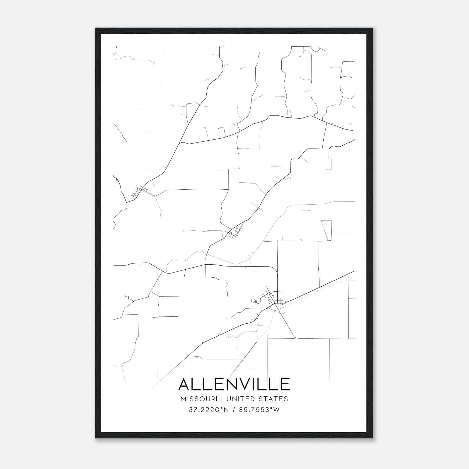 Allenville Missouri Map Poster, Modern Home Decor Wall Art Print Allenville Missouri Map Poster, Modern Home Decor Wall Art Print