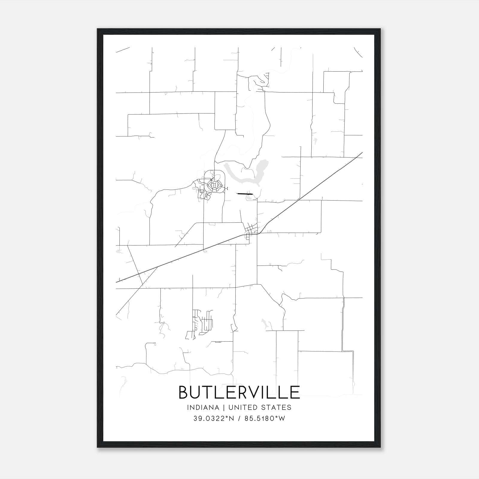 Butlerville Indiana Map Poster, Modern Home Decor Wall Art Print Butlerville Indiana Map Poster, Modern Home Decor Wall Art Print