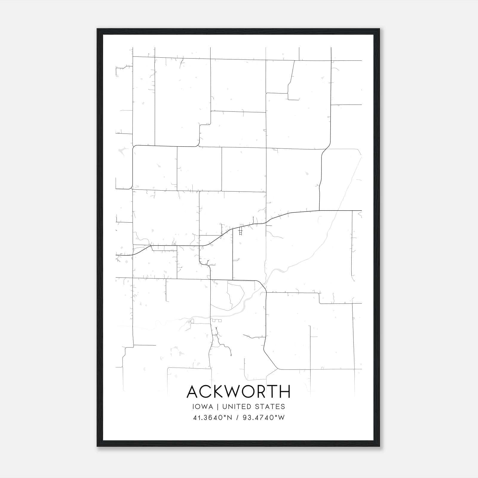Ackworth Iowa Map Poster, Modern Home Decor Wall Art Print